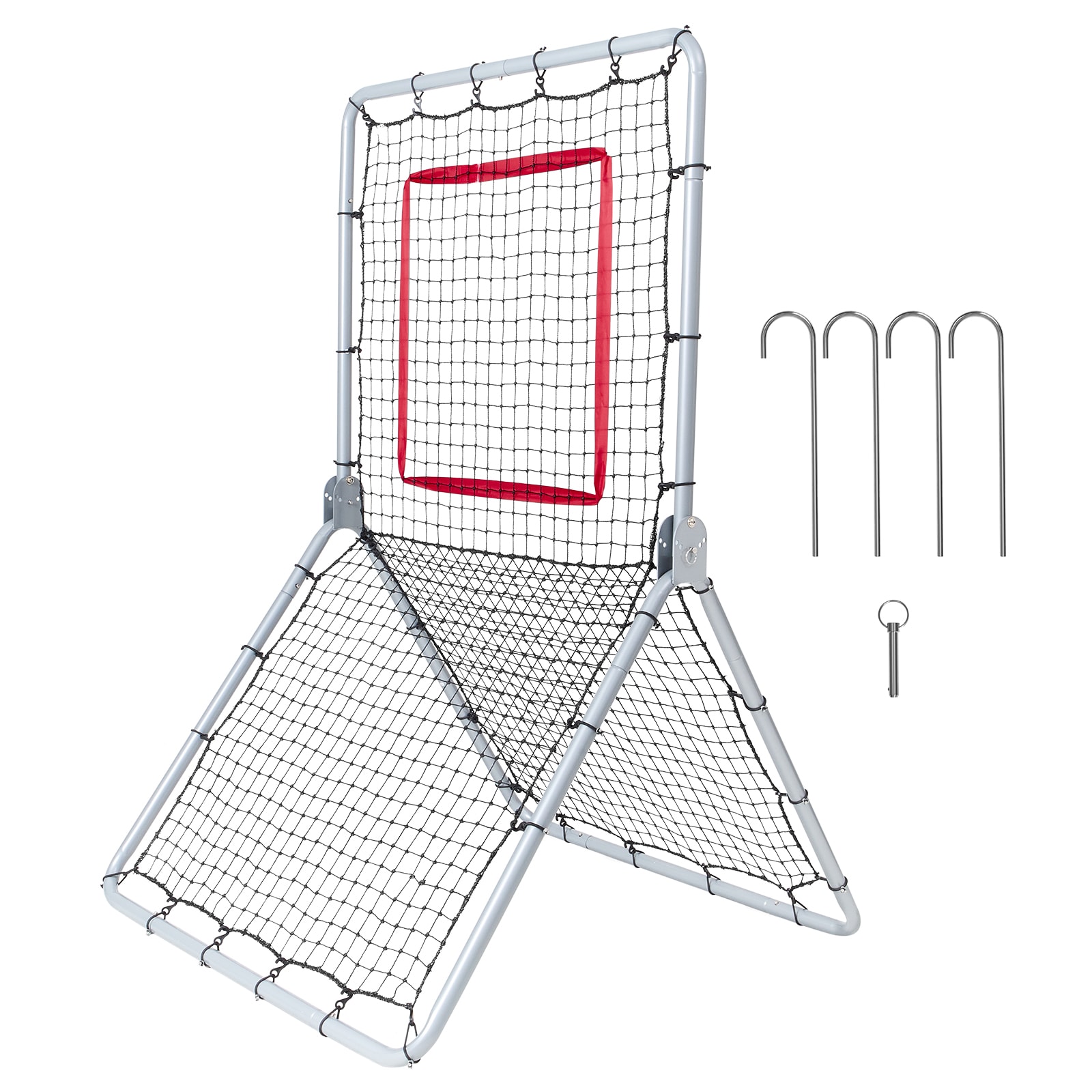 GIVIMO 3.5-ft x 6-ft Baseball and Softball Rebounder Net with 5 Adjustable Angles 45-Strand PE Rebound Mesh Steel Frame and Ground Stakes