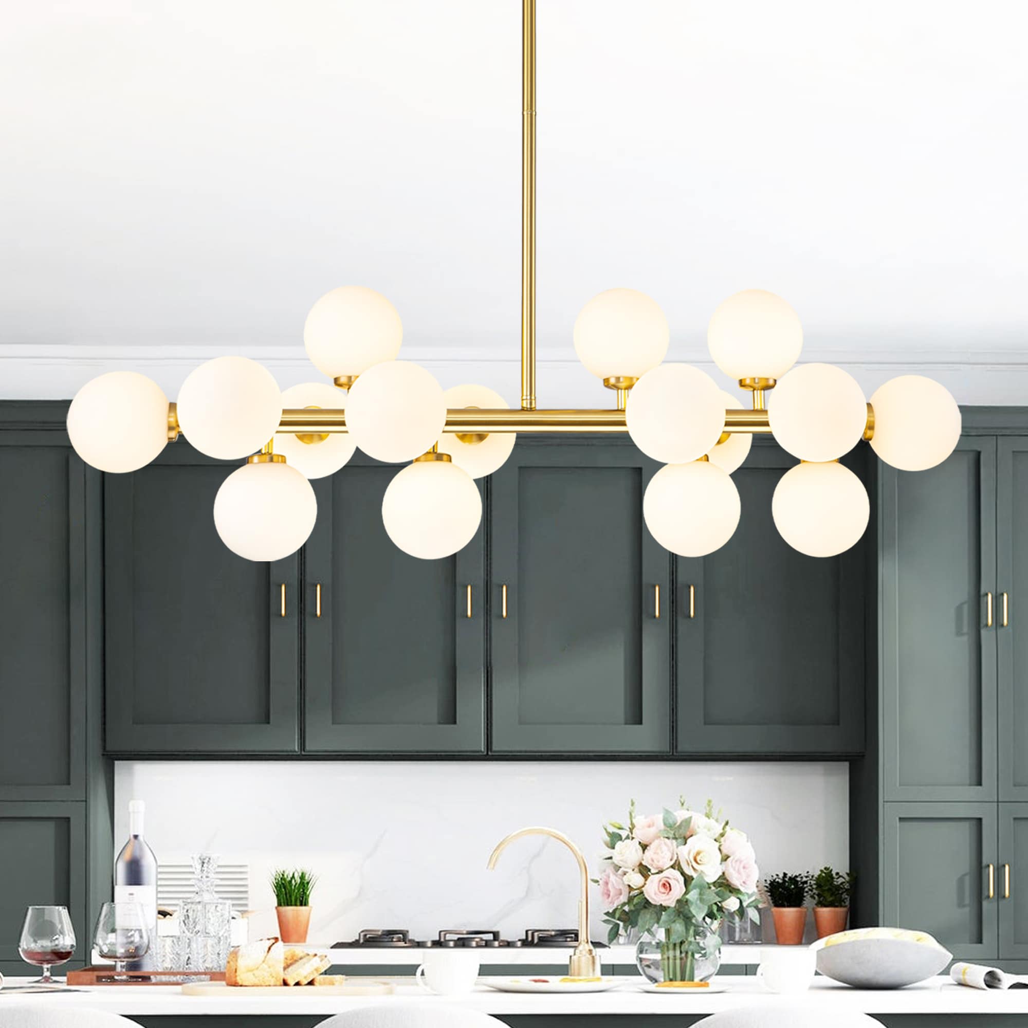 Rennnsan CL810146478 Kaitlyn 16 -Light Brushed Gold Modern/contemporary For Use in Bedrooms, Dining Rooms, Foyers, Kitchens, Living Rooms Chandelier