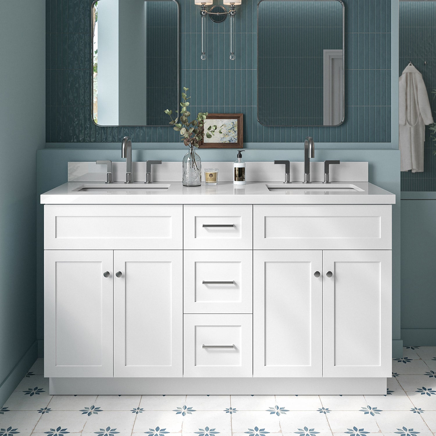 ARIEL F061DWQRVOWHT Hamlet 61-in White Undermount Double sink Bathroom Vanity with Pure White Quartz Quartz Top