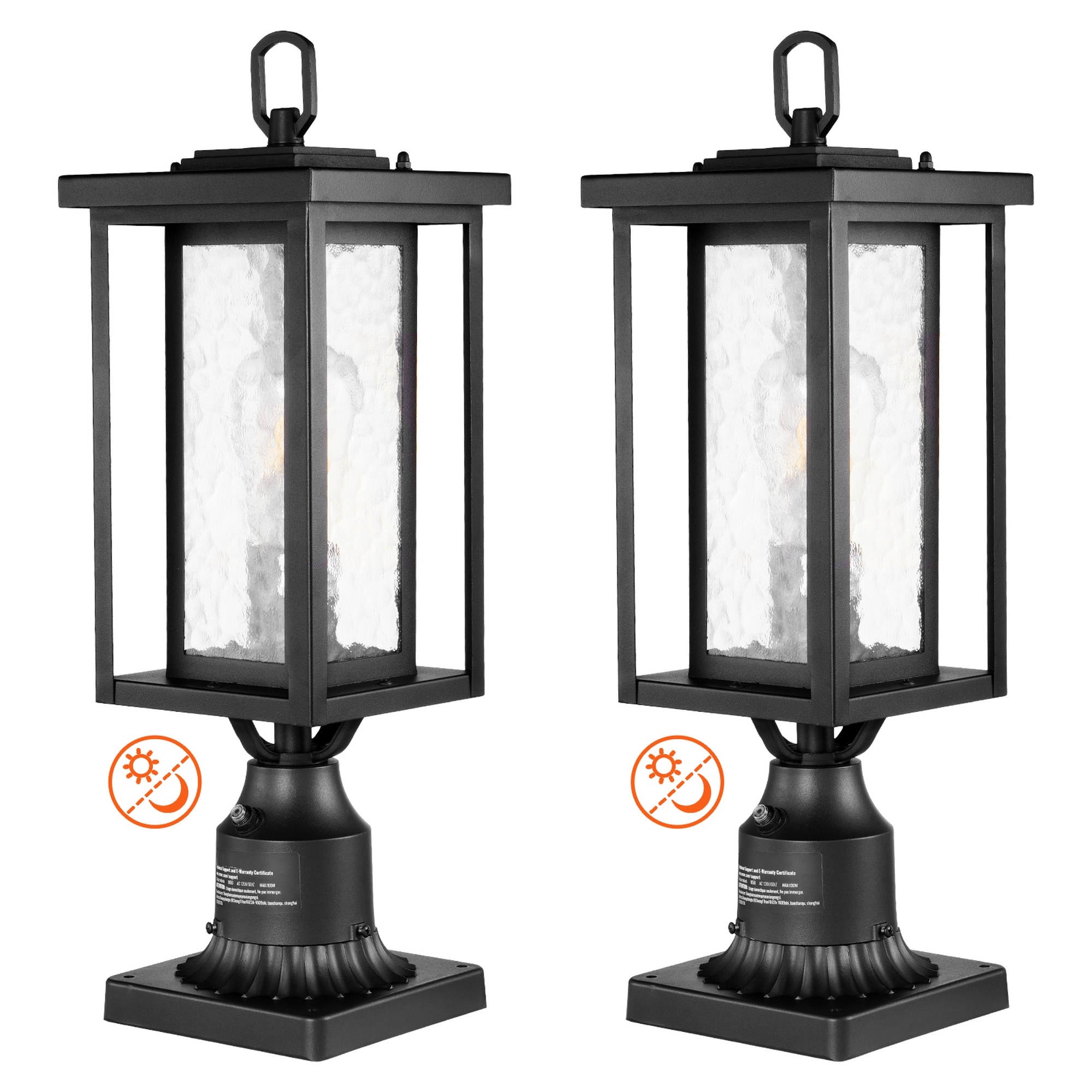 Angel Sar 2 Pack Dusk to Dawn Outdoor Post Light 17.72 in Waterproof Lamp Post Light Fixtures with 3.5 in Pier Mount Base Glass Shade Lightning Proof Exterior Pole Column Light for Patio Garden Pathway