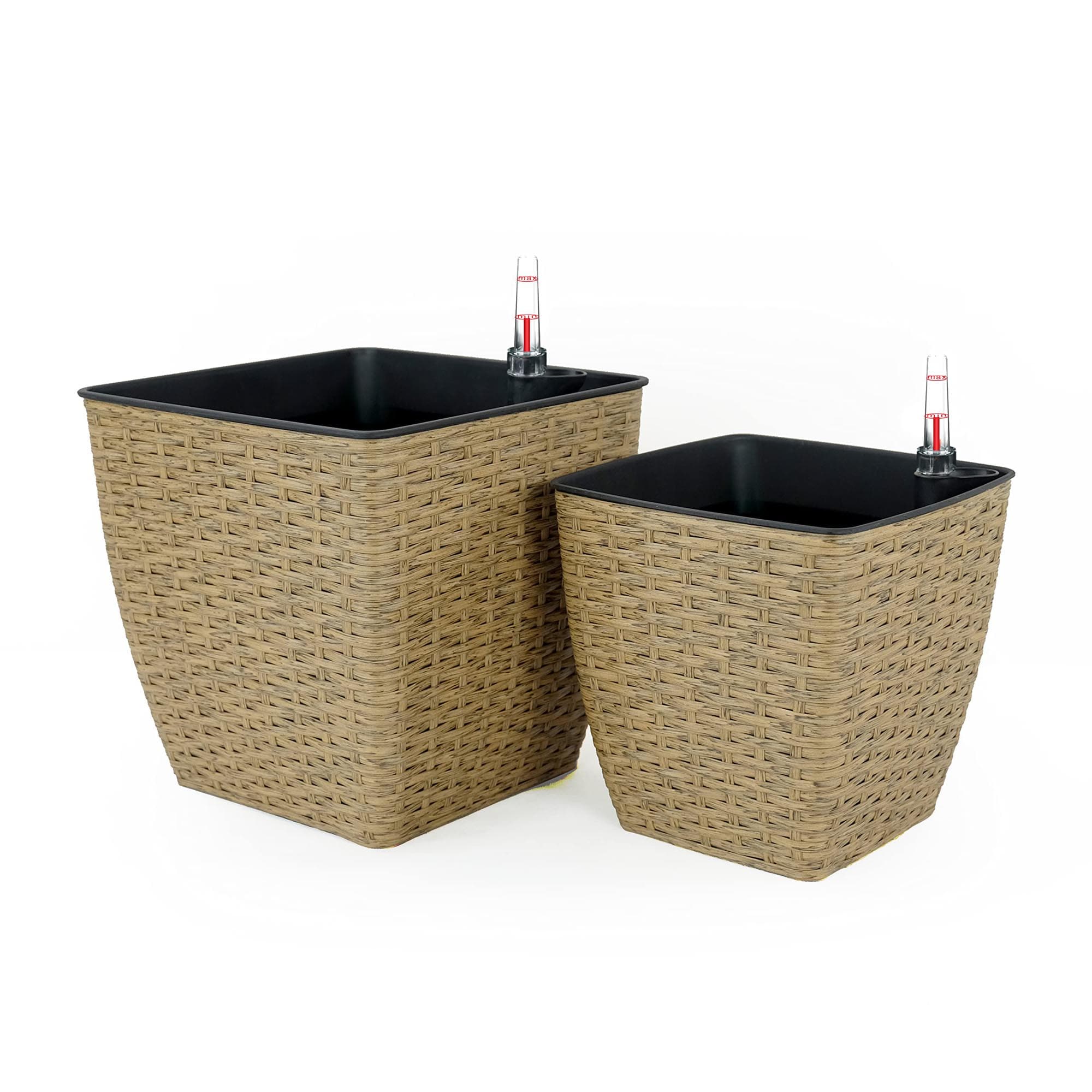 Miki Shinly JJ-4631-12DTY Square 12.6-in W Medium Brown Plastic Indoor/Outdoor Planter with Self Watering