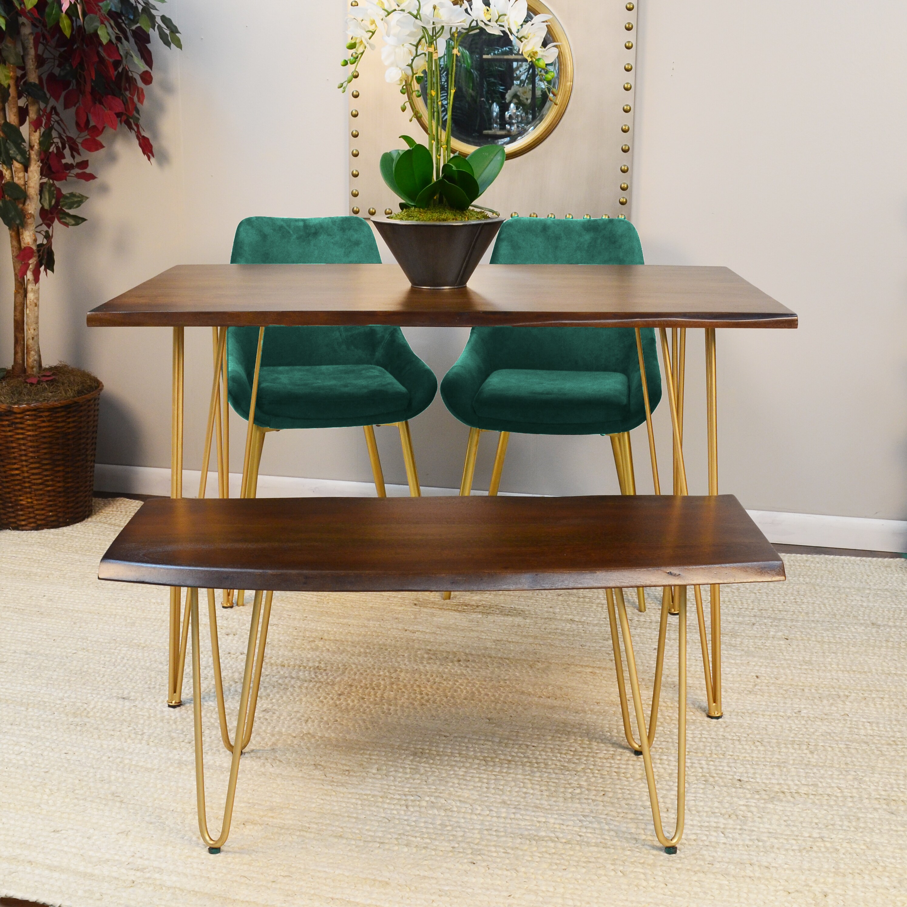 Seti Acacia Live Edge Rectangular Coffee Table in Elm and Gold
