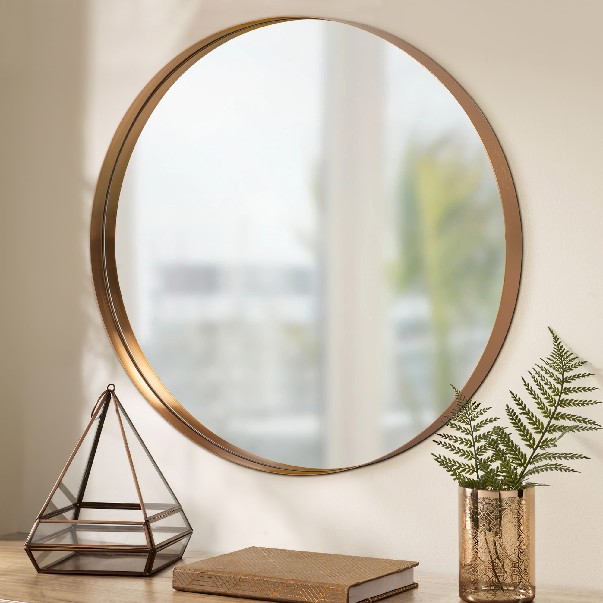 NeuType 31.5-in W x 31.5-in H Round Gold Framed Wall Mirror in the ...