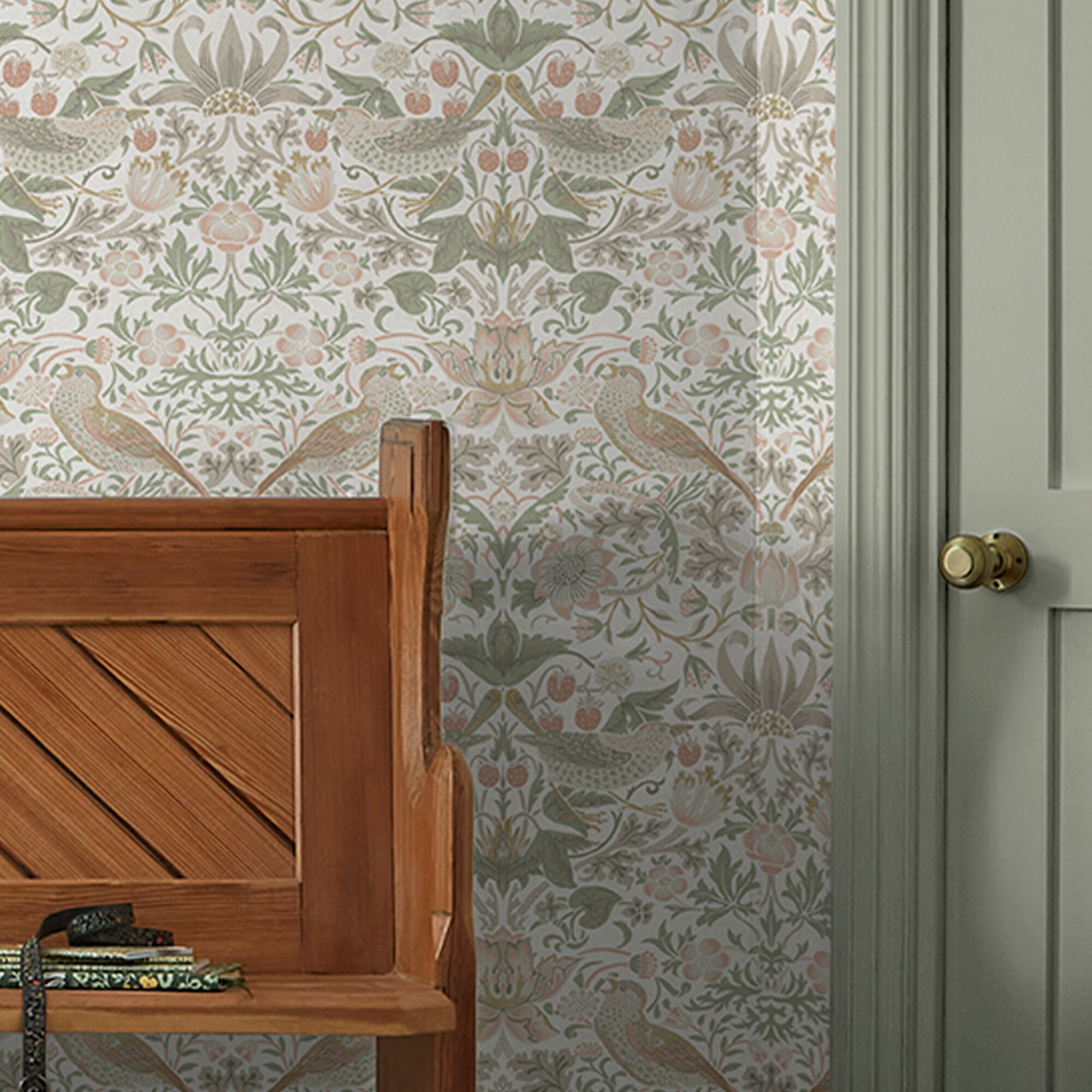 Sage and Pink Floral Matte Vinyl Wallpaper Roll
