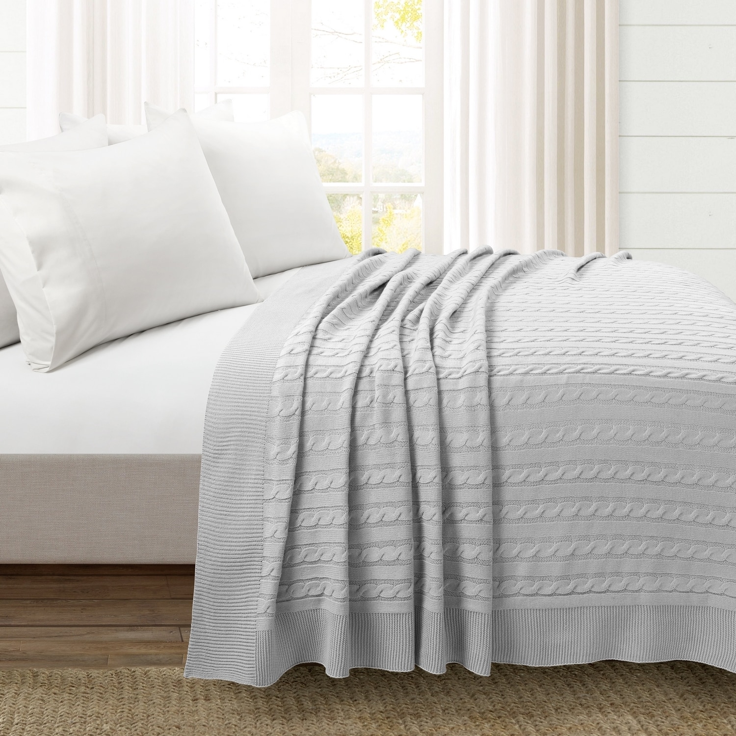 Light Gray Full/Queen Cable Knit Soft Blanket