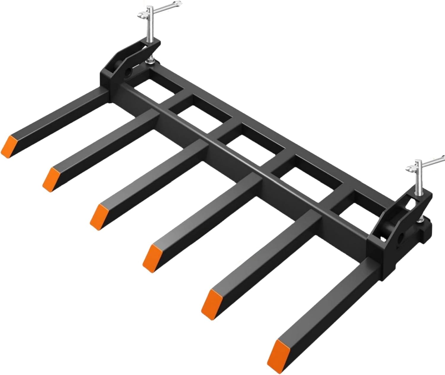 Garvee Clamp on Debris Forks 6 Prong 4000 lbs Load Capacity Pallet Forks Fit 60 62 in Buckets Dual Nut and Pull-Out L-Type Screws Heavy Duty Attachment for Tractors and Skid Steer Loaders