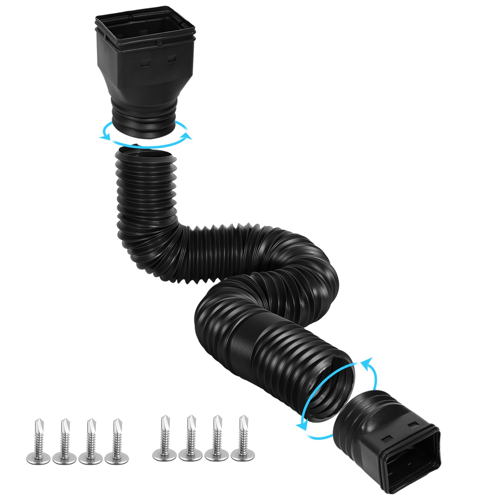 Afoxsos  Flexible Gutter Downspout Extension Extendable from Twenty One in to Sixty Seven in with Two Adapters for Rainwater Drainage Black