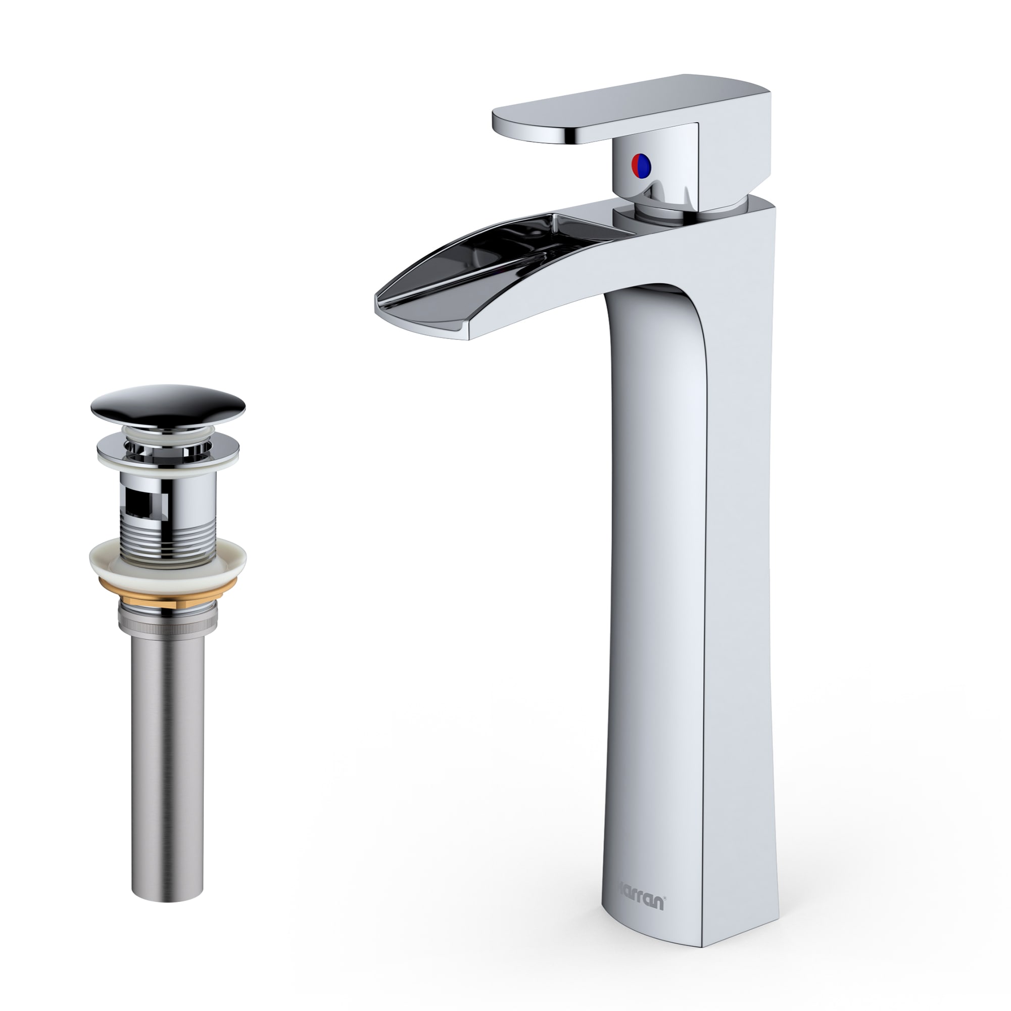 Karran KBF442C Kassel Chrome Vessel 1-handle Waterfall Commercial/Residential Handle Bathroom Sink Faucet with Drain