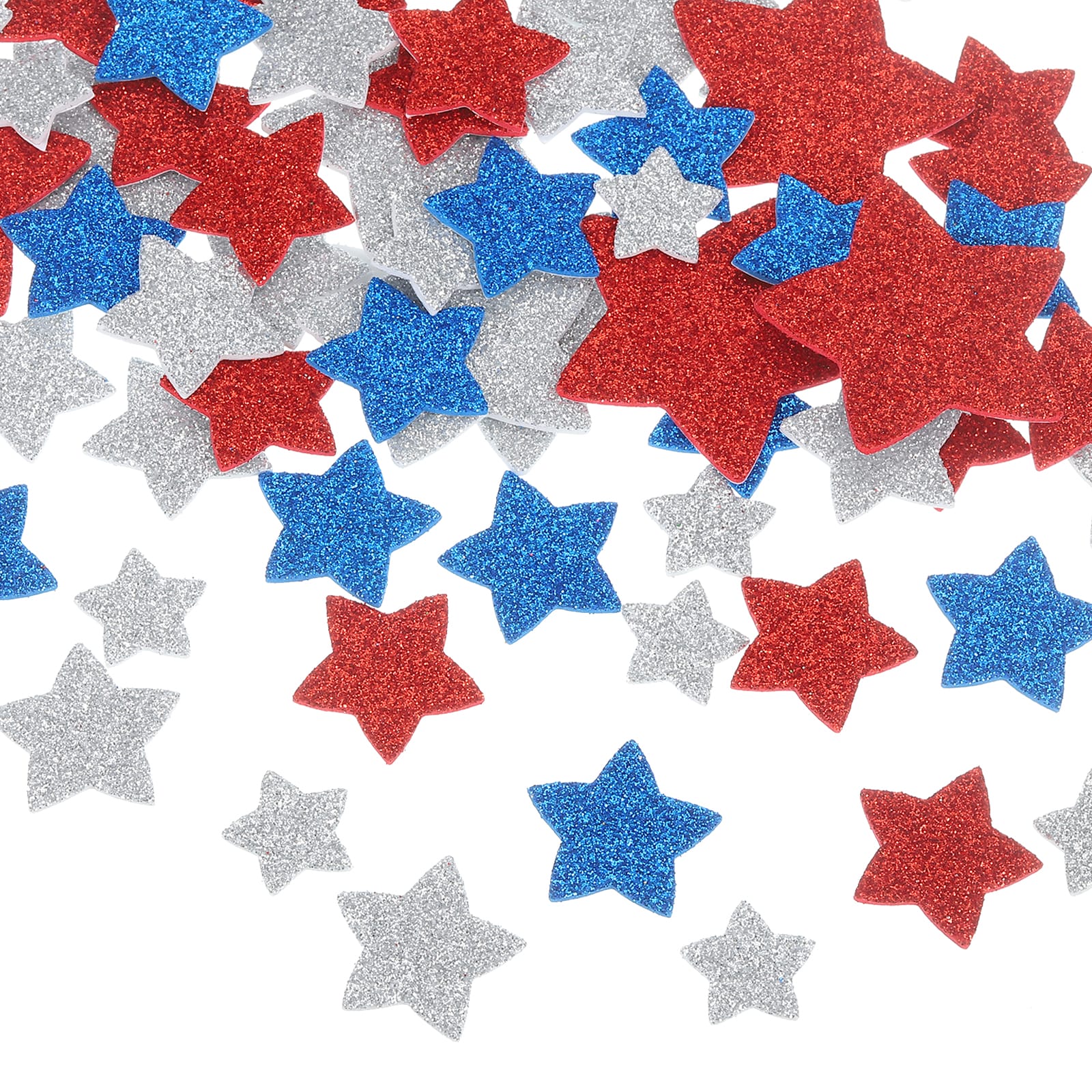 Unique Bargains 180pcs Glitter Foam Stickers 3 Size Self-Adhesive Sparkly Star Shapes Glitter Stickers for Arts Craft Supplies DIY and Decor Red Blue White