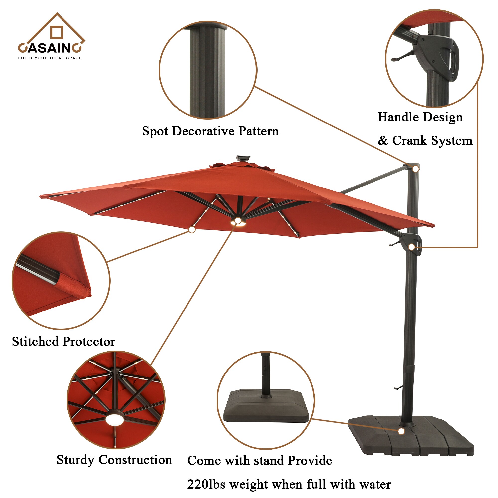 Casainc 11 Ft Solar Powered Cantilever Patio Umbrella In The Patio Umbrellas Department At 7584