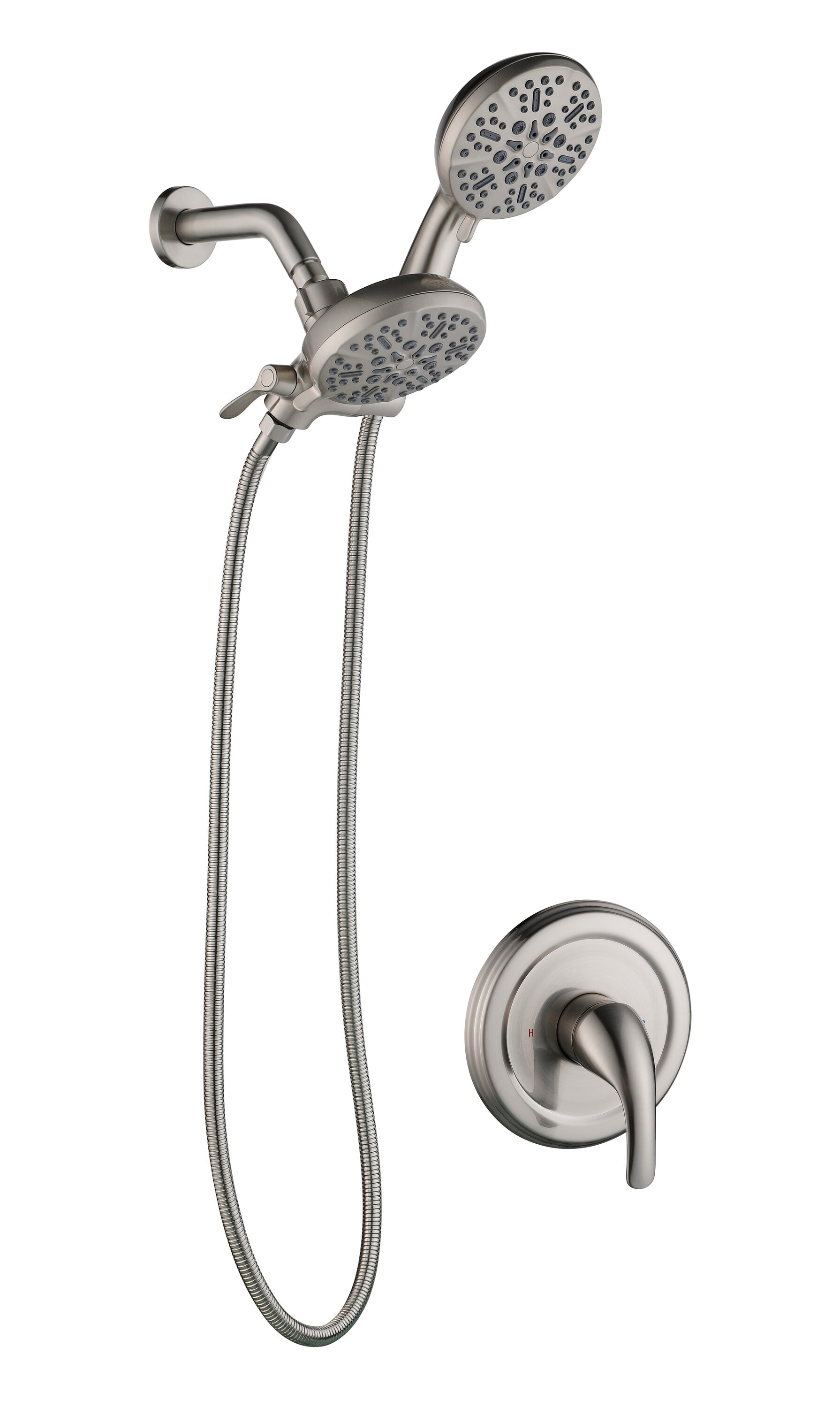 Royal Guard LSFJK0370 Brushed Nickel 7.3-in Waterfall Dual Head Shower Faucet Bar System with 6-way Diverter ( Pressure-balanced Valve Included )