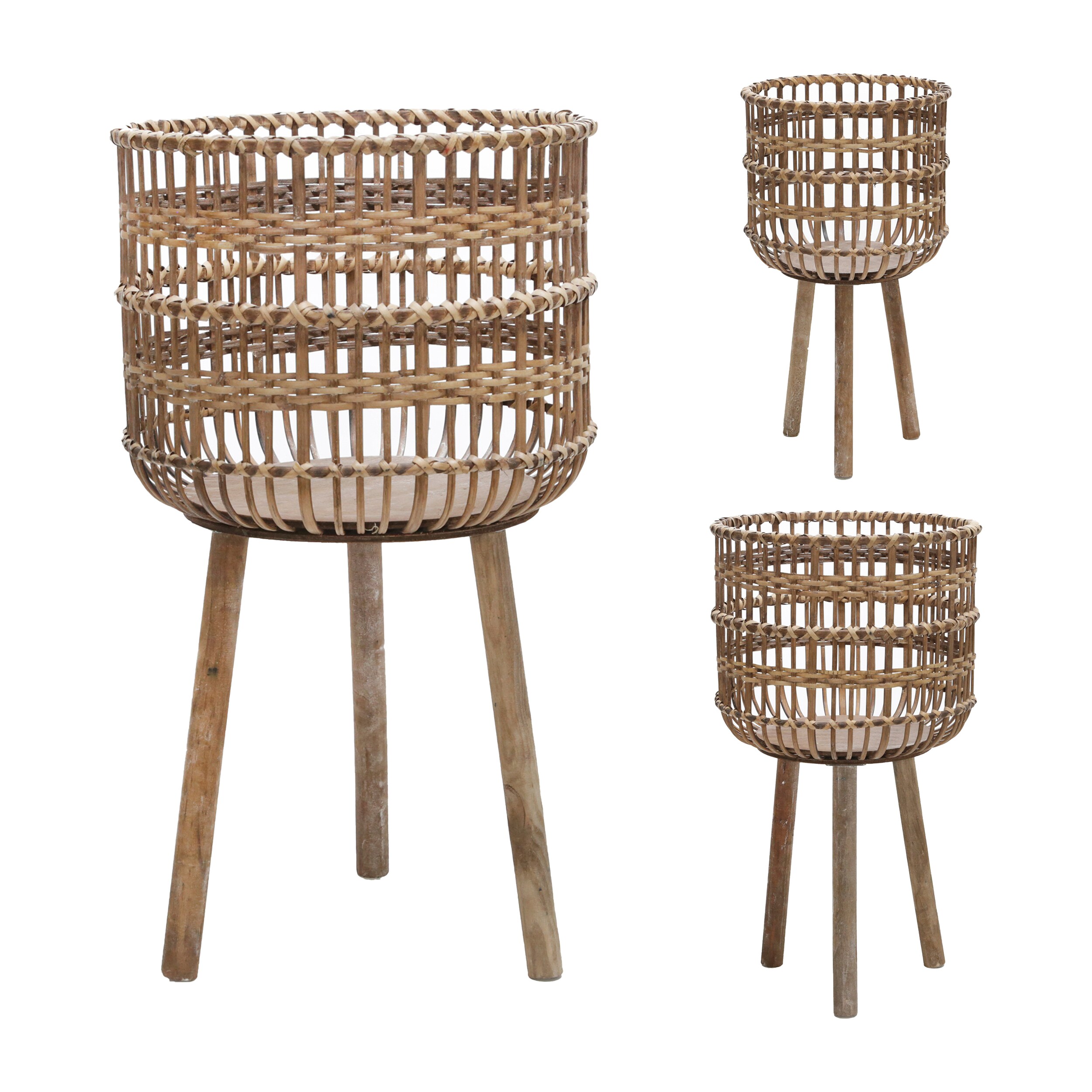 Kahomvis HDA-QPB0-797 Round 15.0-in W Large Brown Bamboo Indoor/Outdoor Planter