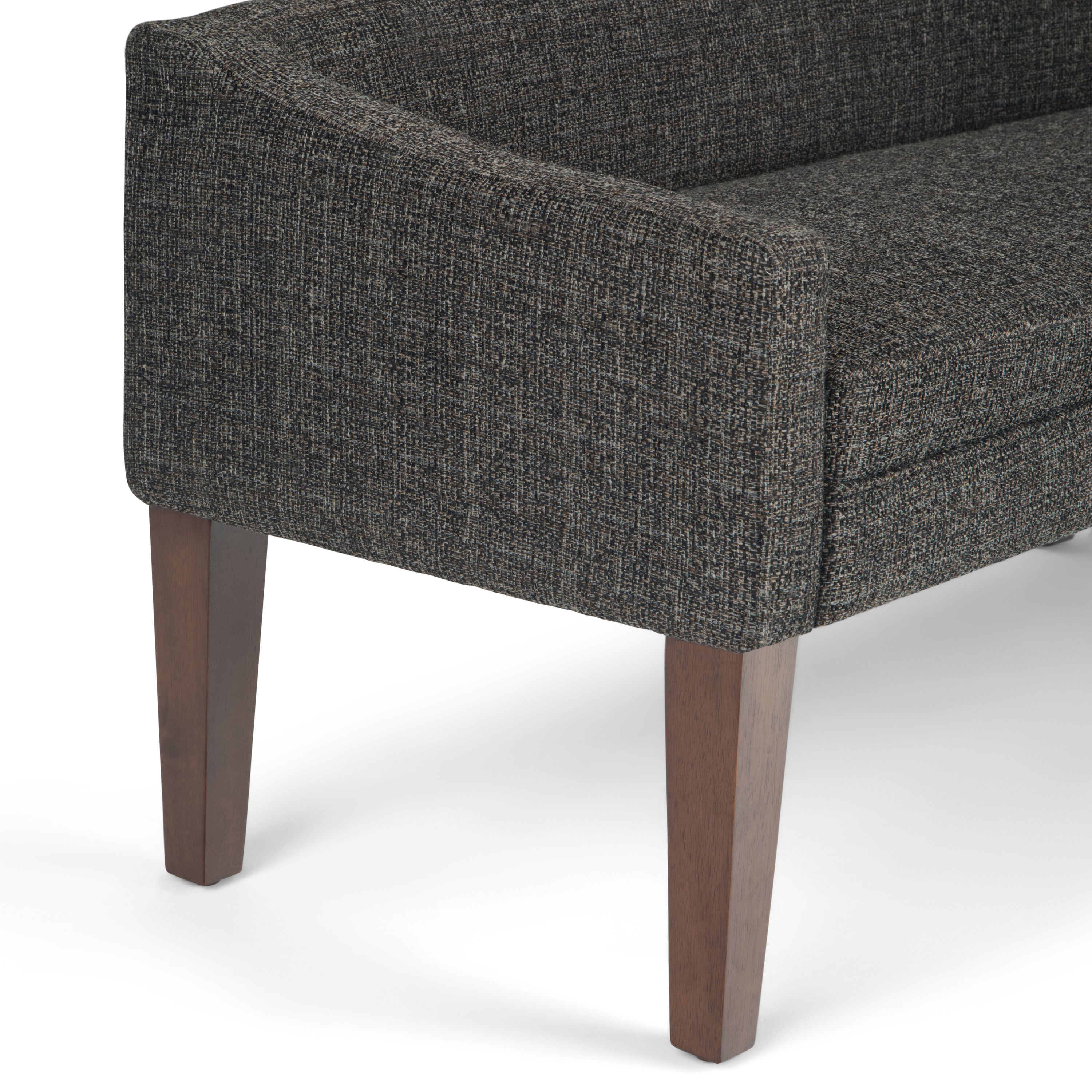 Parris Dark Grey Tweed-Look Upholstered Bench with Swooped Arms