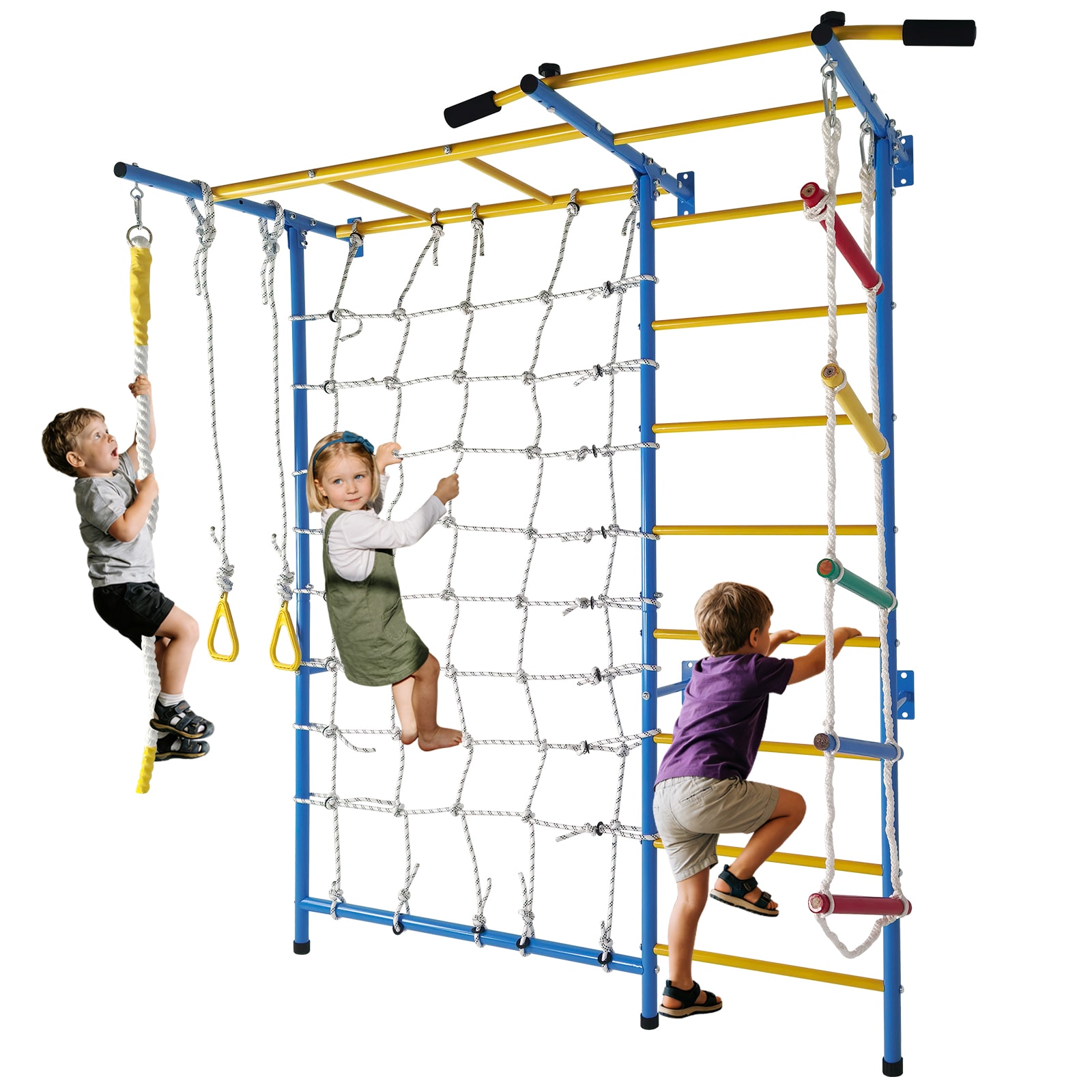 LUXEYARD 7 in 1 Indoor Playground Laddeer Wall Gym With Monkey BarsRope LadderRope Wall Pull-up Bar Wall Ladder Rope And Gymnastic Rings