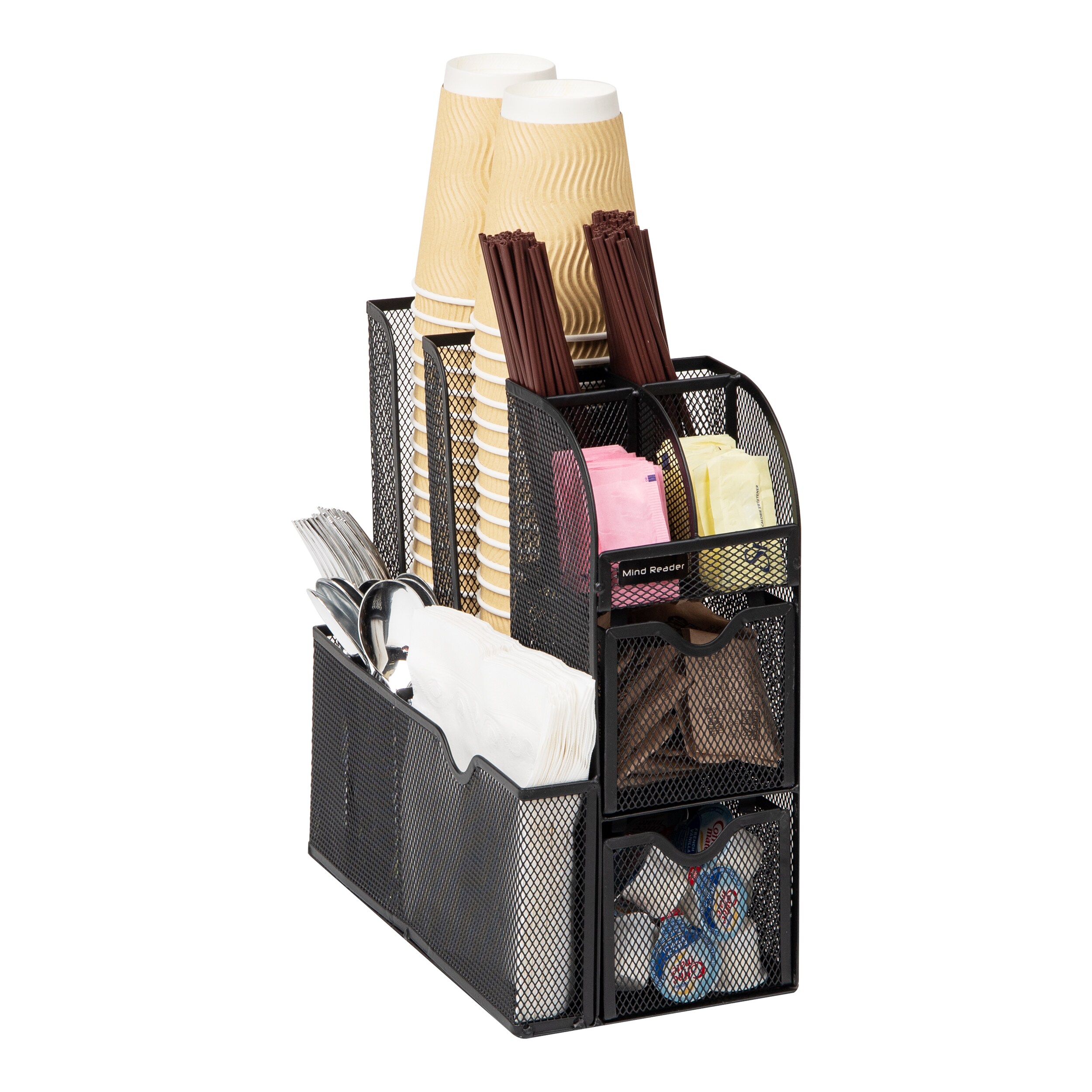 Black Metal 11-Compartment Coffee and Condiment Organizer