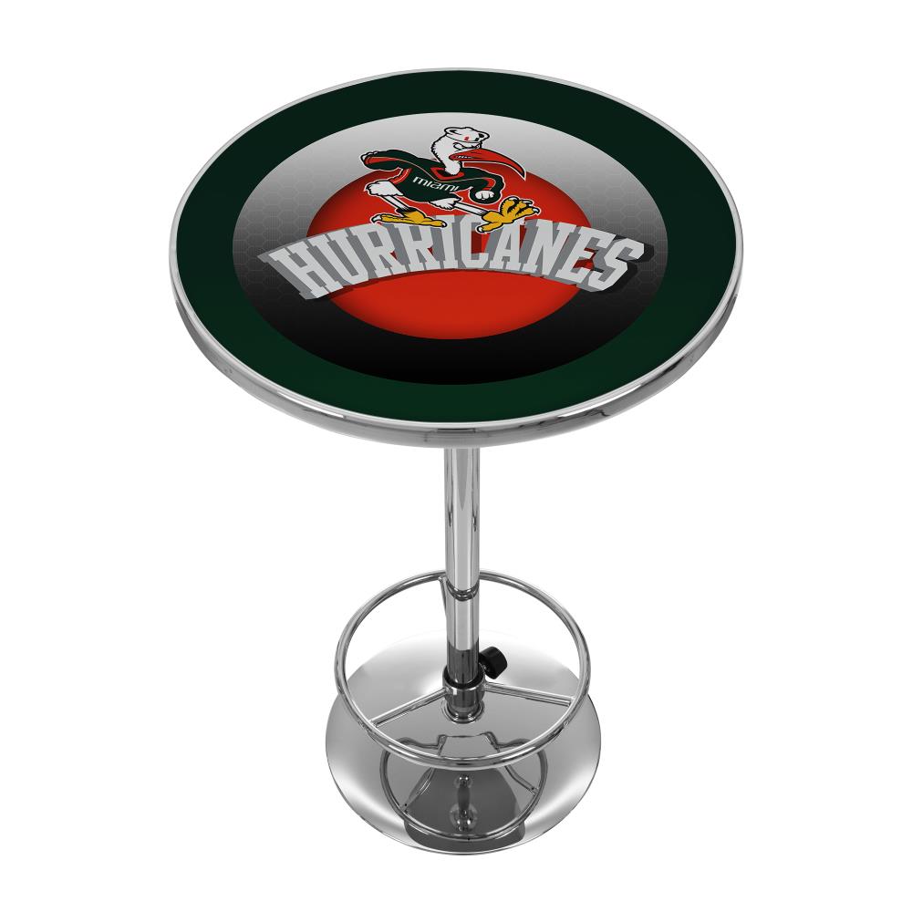 Trademark Gameroom MIA2000-HC Miami Hurricanes Pub Tables Chrome Round Traditional Bar Table, Composite with Metal Pedestal Base 27.375-in L x 42-in H
