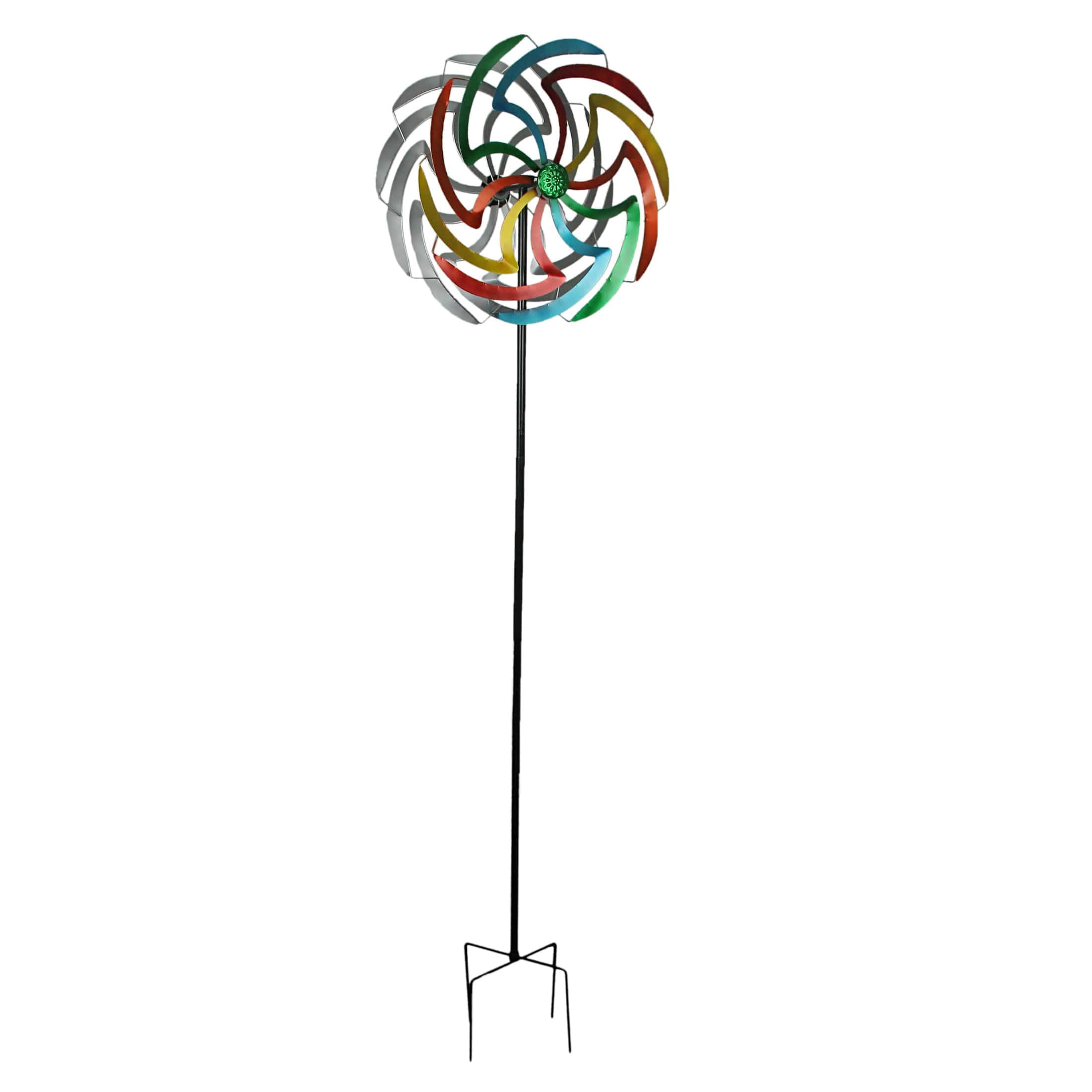 Things2Die4 Colorful Anodized Finish Dual Flower Metal Wind Spinner Garden Stake 70 Inches