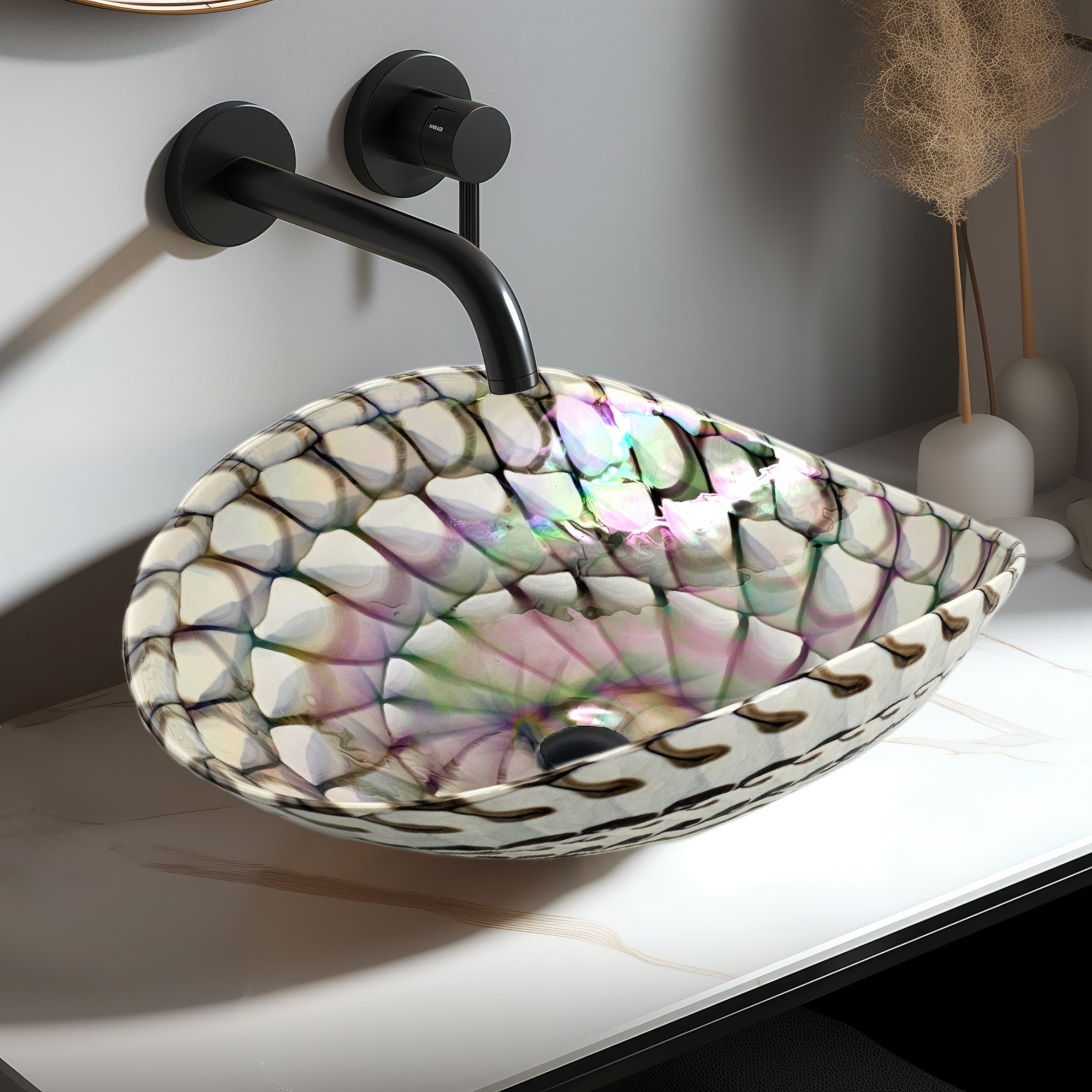 Ruvati RVB3022 Murano Glass Vessel Oval Modern Nautilus Brown Bathroom Sink ( 18.5-in x 14-in )