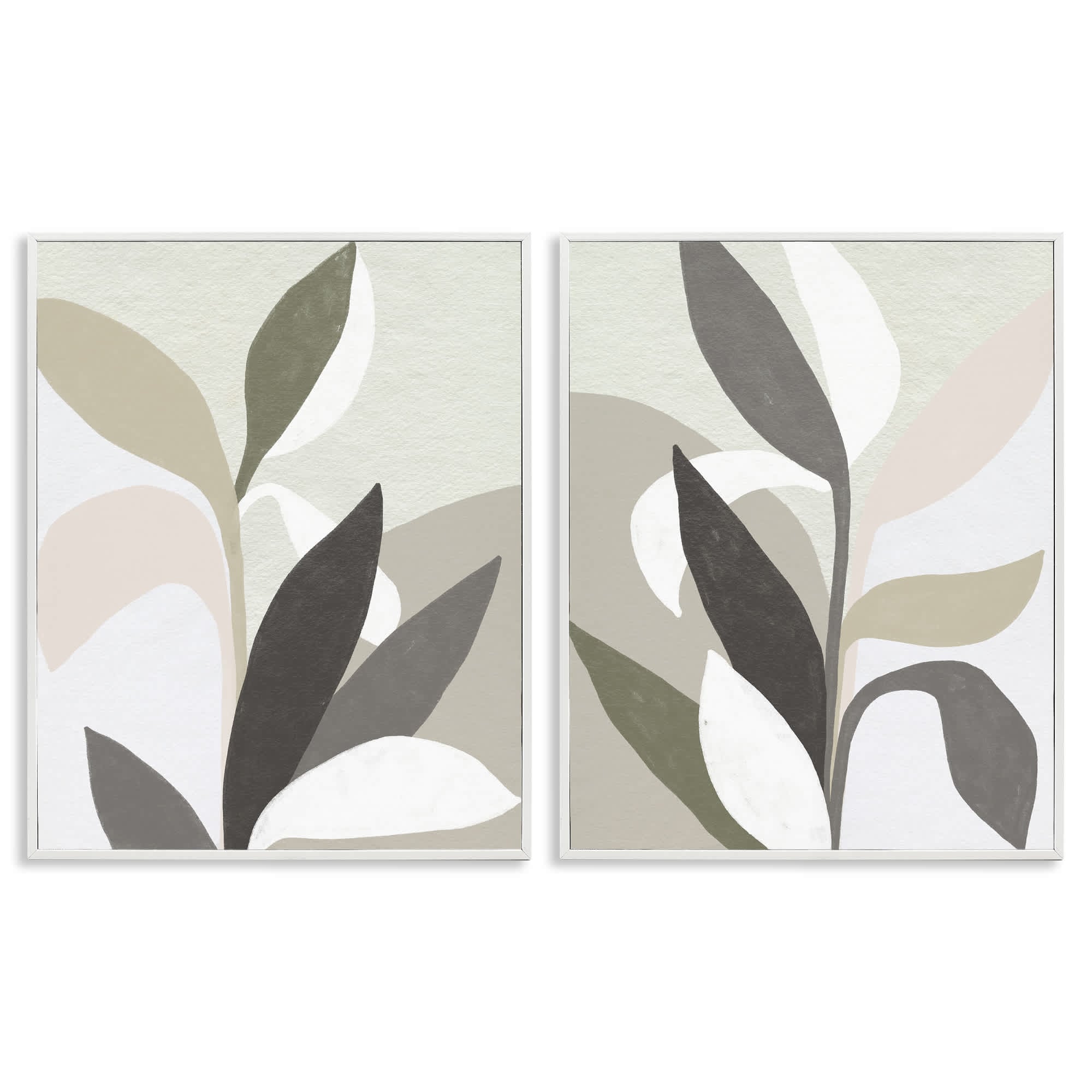 Stupell Industries B2-760-WFR-2PC-11X14 Neutral Leaf Shapes 2pc Framed Giclee Set design by June Erica Vess
