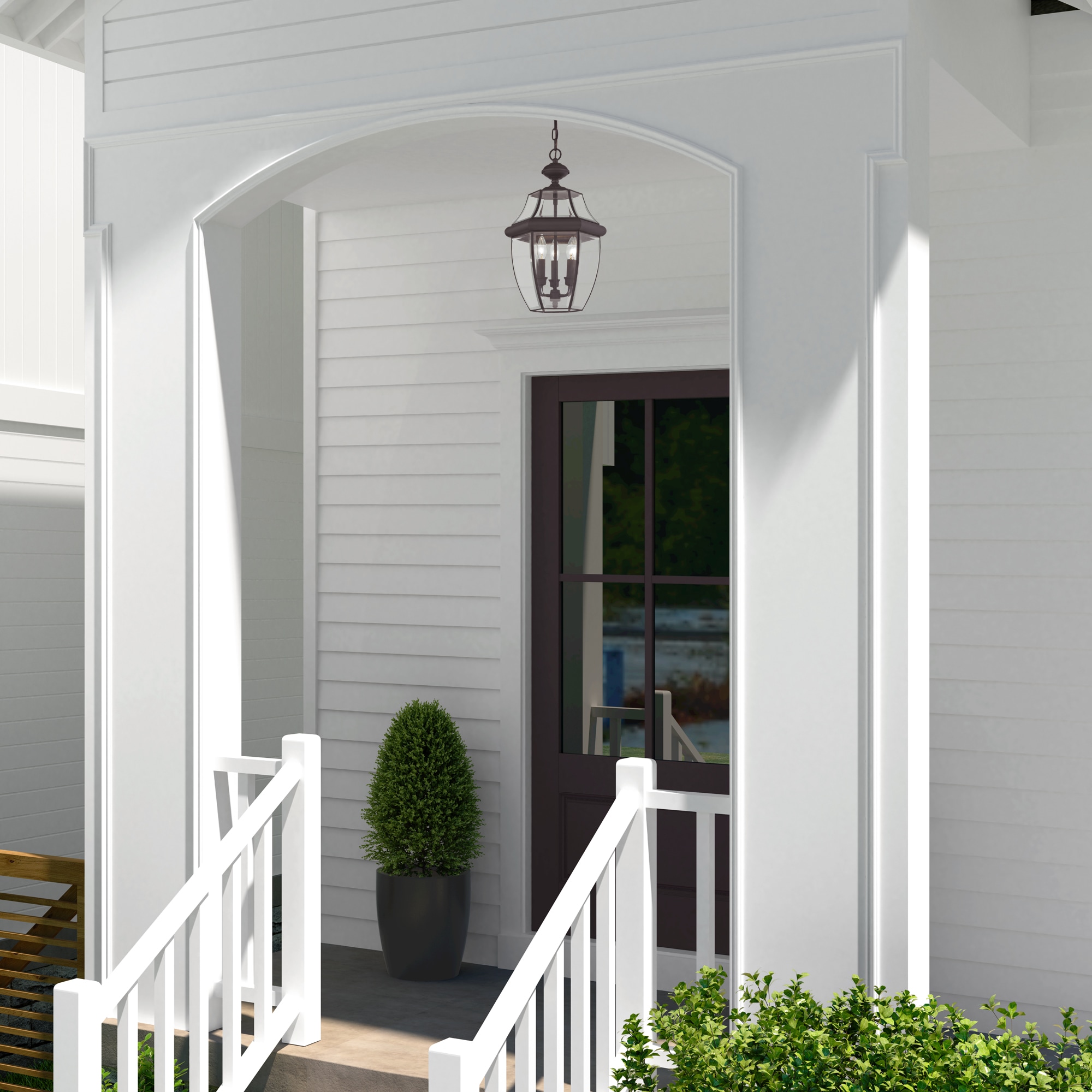 Elegant Monterey Bronze Outdoor Pendant Light with Clear Beveled Glass