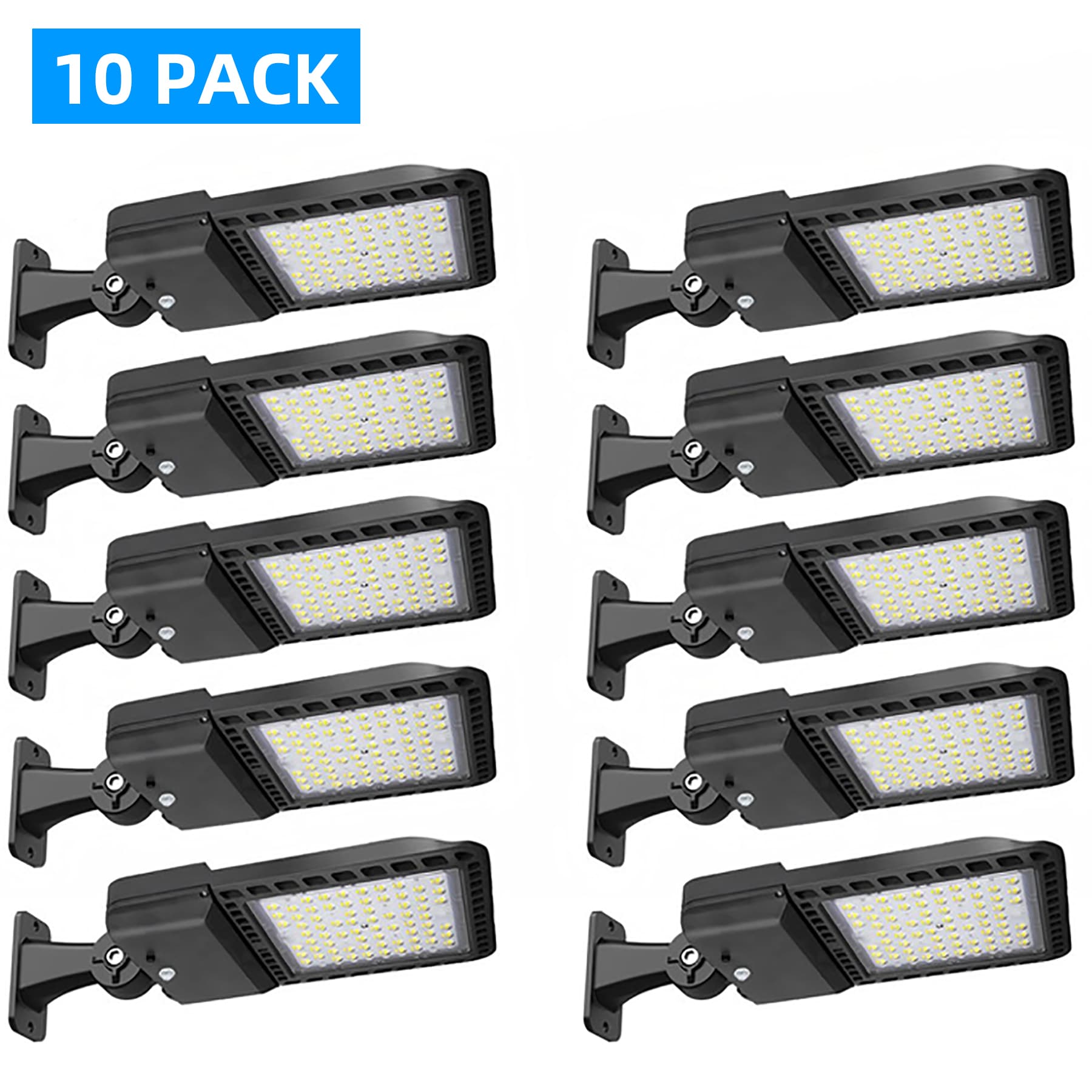 SEURON 10 Pack 300W LED Parking Lot Lights Outdoor with Photocell 42000LM 5000K Arm Mount IP65 Waterproof for Roadway