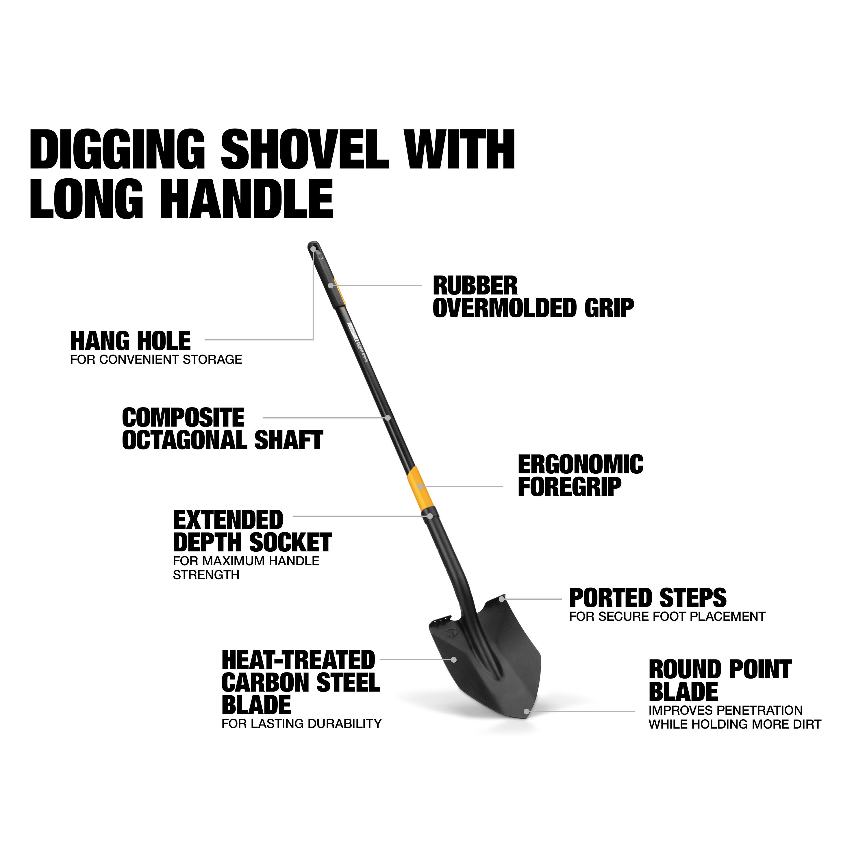TOUGHBUILT 48in Fiberglass Handle Digging Shovel in the Shovels