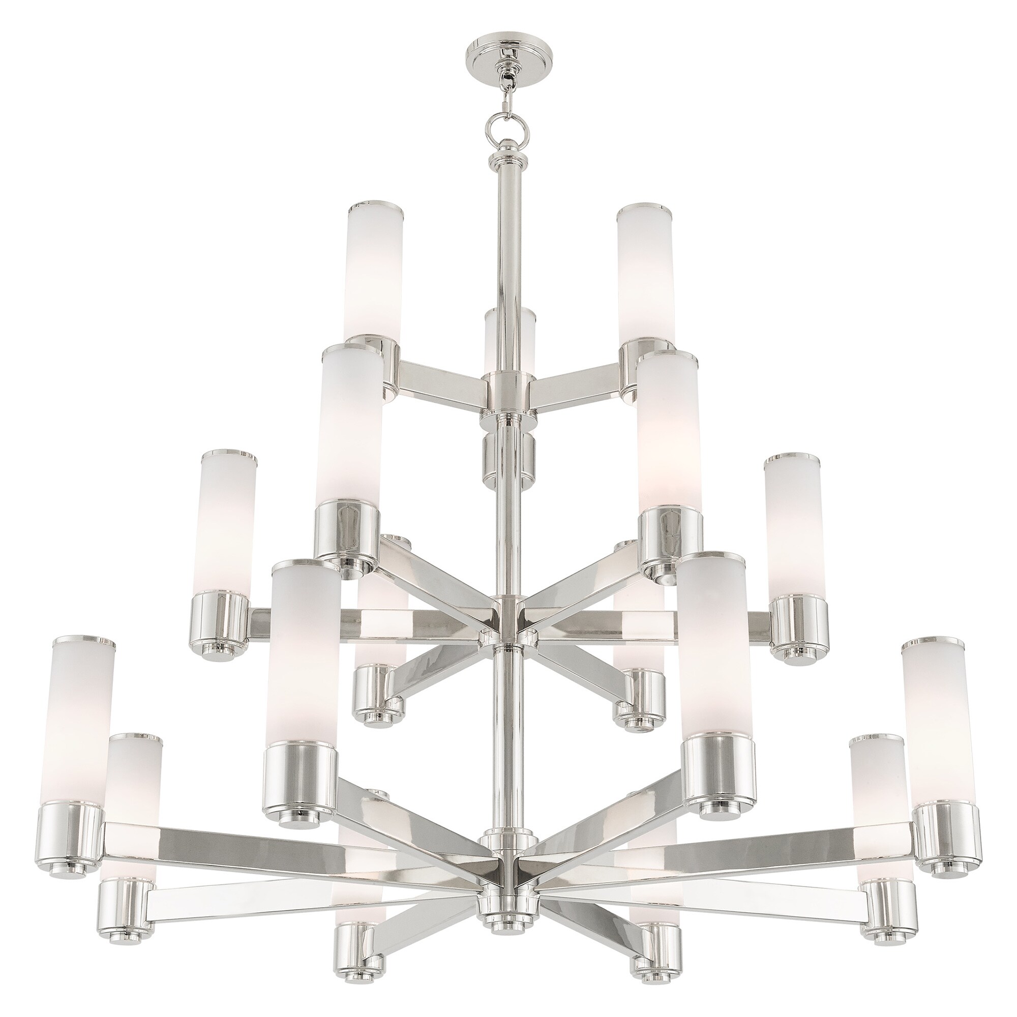 Polished Nickel 17-Light Chandelier with Satin Opal Glass