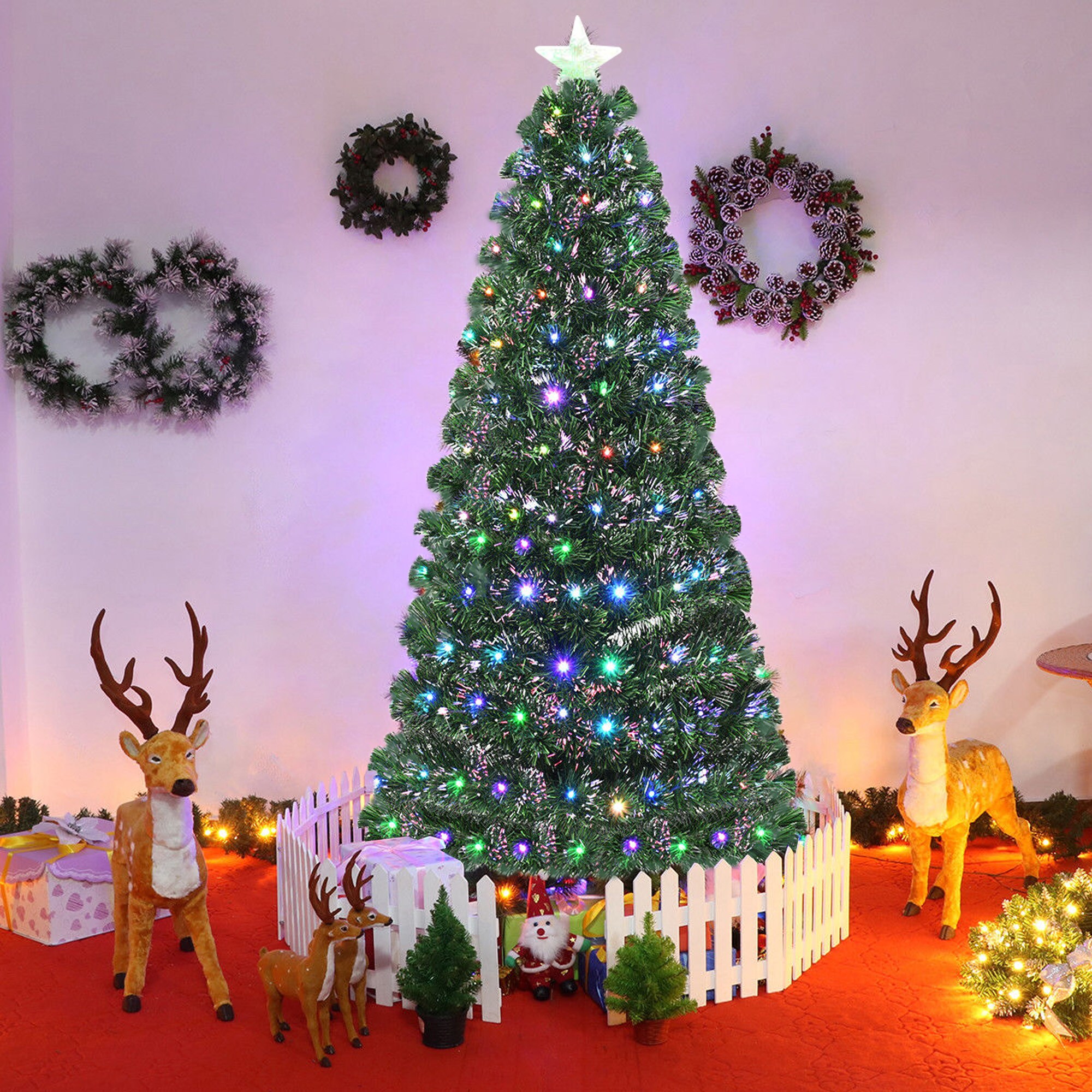 6' Pre-Lit Fiber Optic Artificial Christmas Tree with 220 Colorful LED and  Remote Control Show