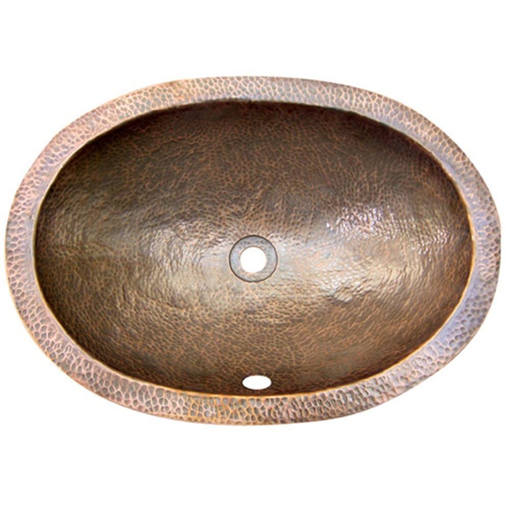 HOUZER HW-ELI1EF Hammerwerks Copper Drop-in Elliptical Rustic Copper Bathroom Sink ( 15.5-Inches x 21.0-Inches )