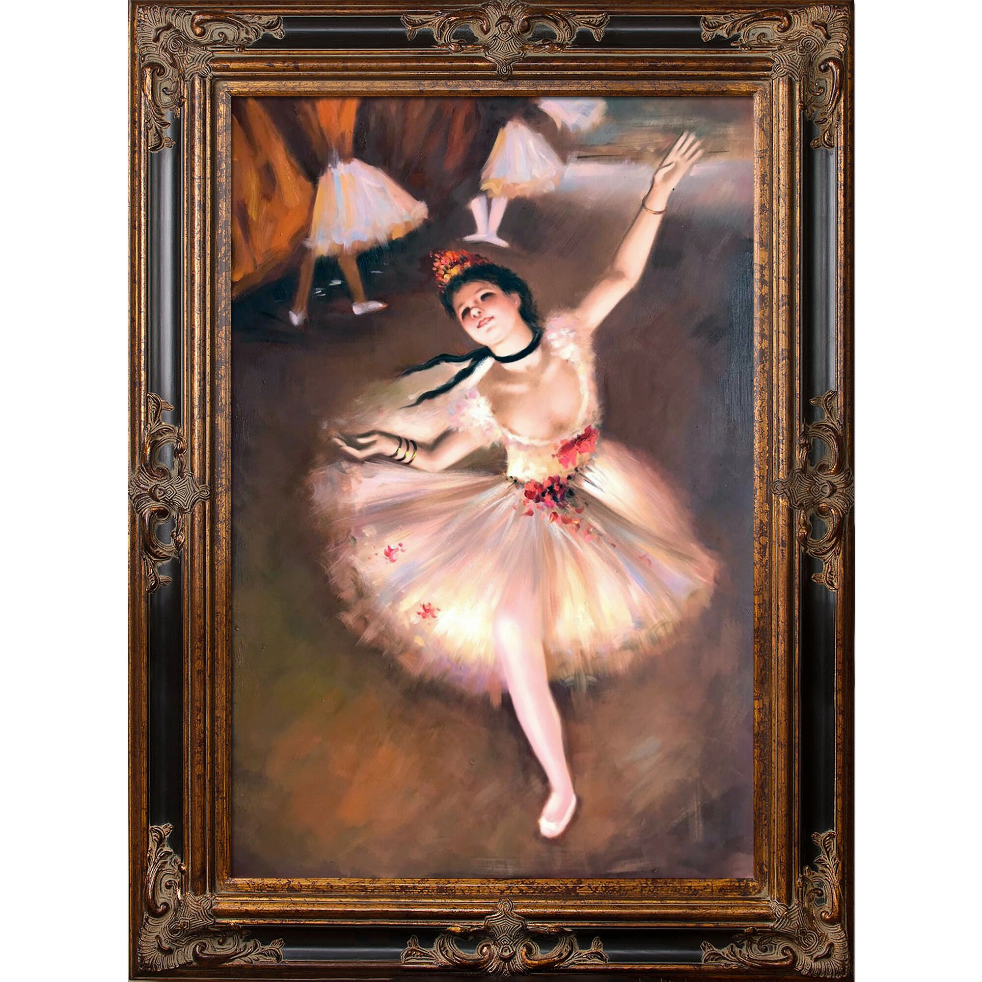 La Pastiche 688576335018 Star Dancer (On Stage) Edgar Degas Black/Gold Wood Framed 46.5-in H x 34.5-in W People Canvas Hand-painted Painting