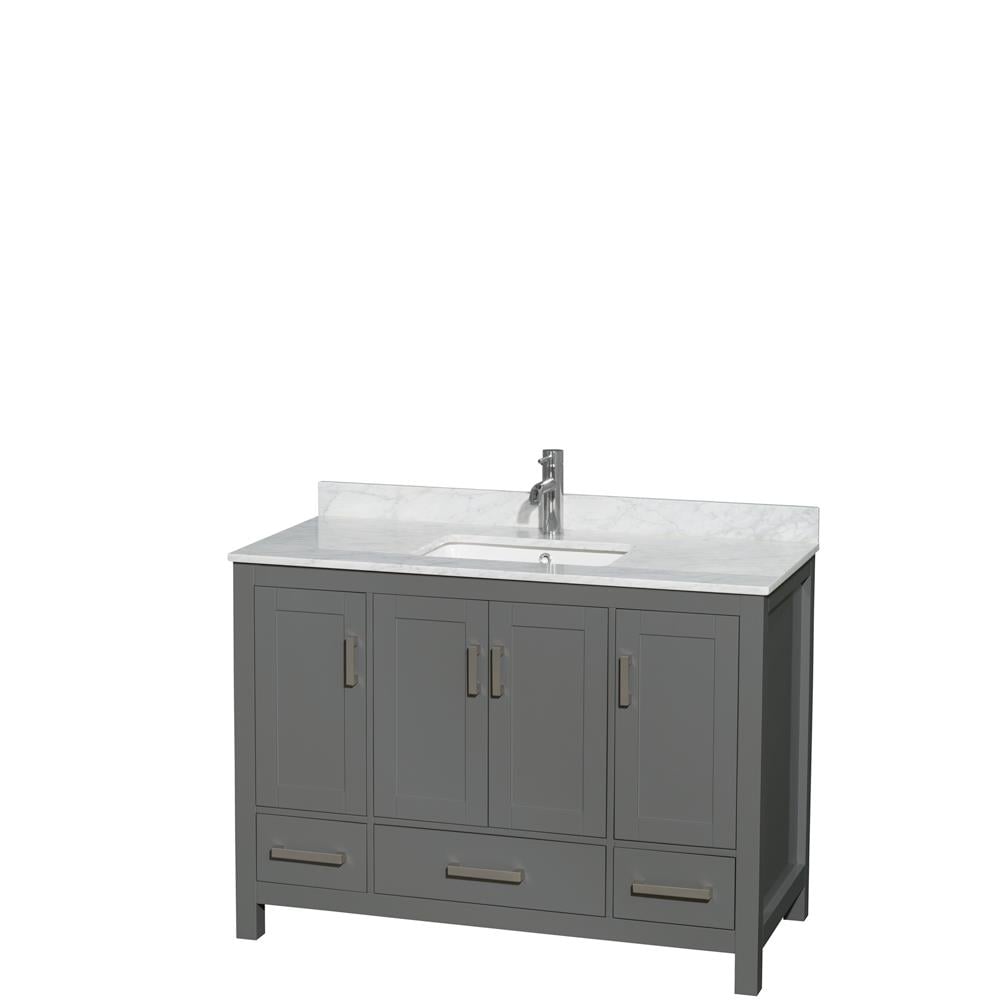 Wyndham Collection WCS141448SKGCMUNSMXX Sheffield 48-in Dark Gray with Brushed Chrome Trim Undermount Single sink Bathroom Vanity with White Carrara Marble Natural marble Top