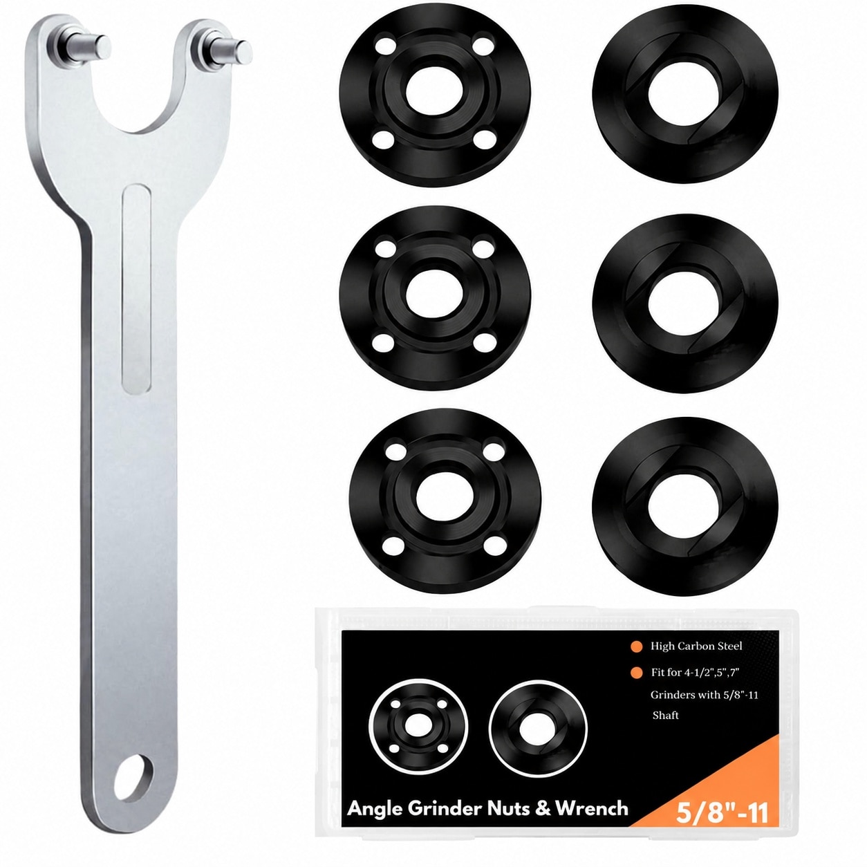 UUDULY  7 pcs Angle Grinder Nut and Wrench Kit Compatible with 5 Eight Eleven Thread Grinders Nut Removal and Wheel Disc Replacement Universal Fit