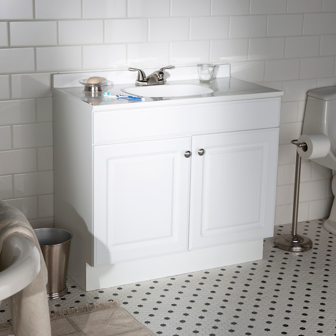 White Single Sink Bathroom Vanity With, Cultured Marble Bathroom Vanity