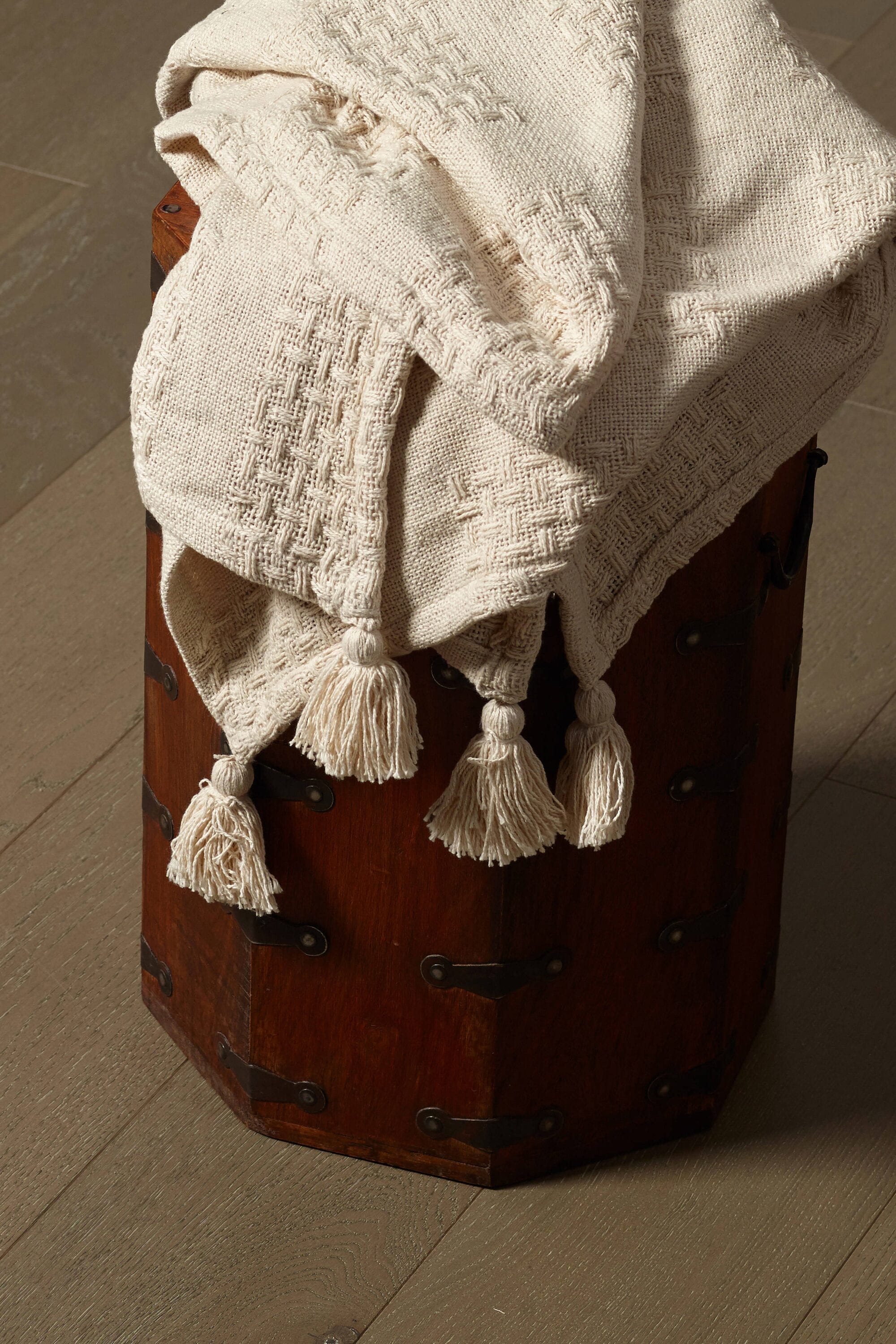 Cozy Harbor Organic Cotton Reversible Throw Blanket, Cream, 50" x 60"