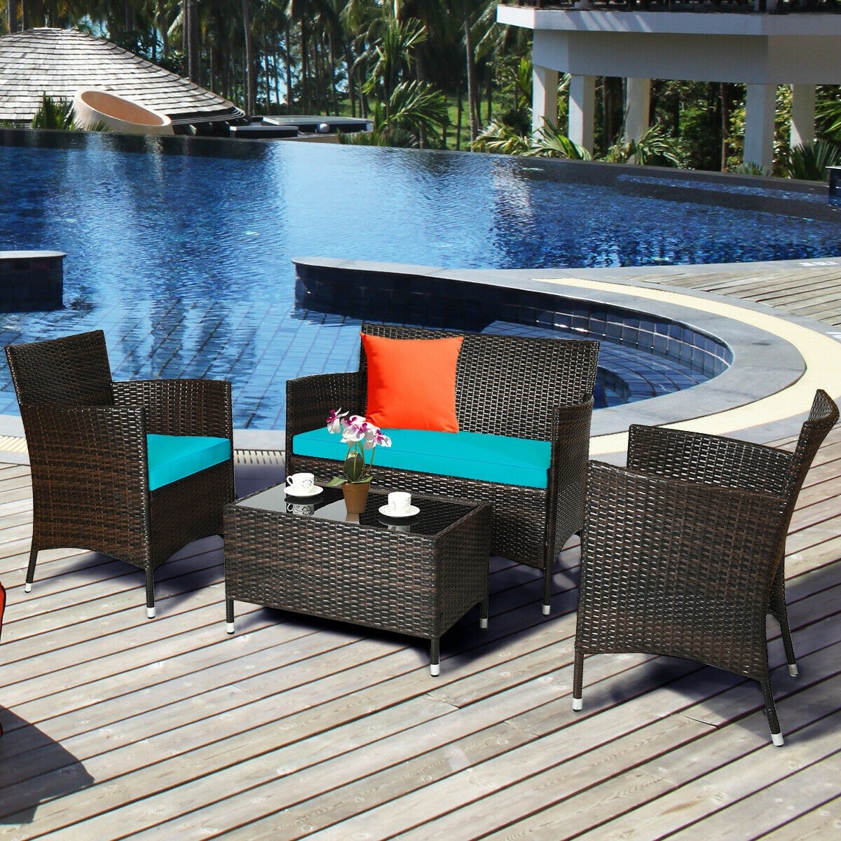 CASAINC Patio Conversation-Set 4-Piece Rattan Patio Conversation Set ...