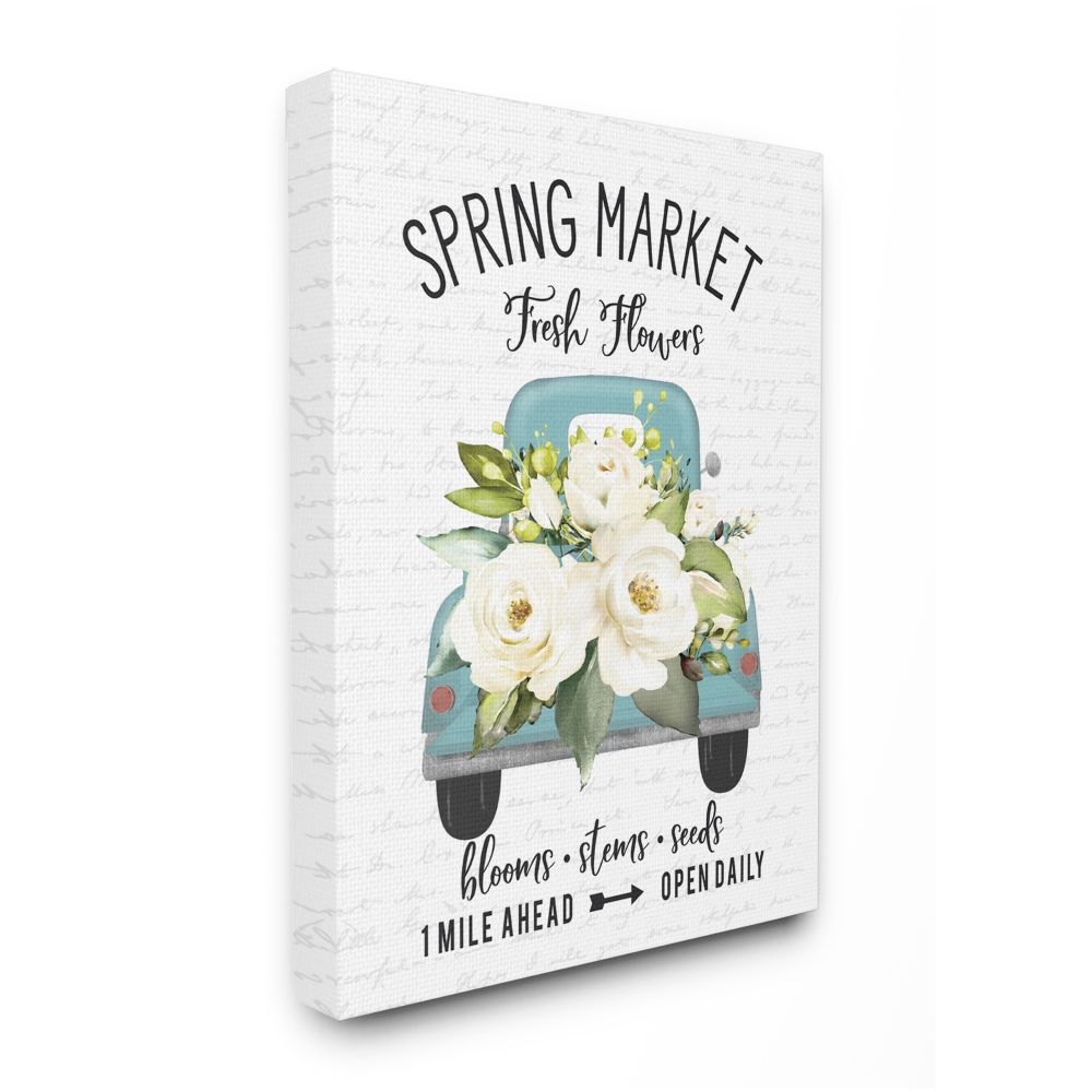 Stupell Industries AB-906-CN-16X20 Spring Market Truck With Countryside Flowers Lettered and Lined Gallery Wrapped Canvas 20-in H x 16-in W Floral Canvas Print