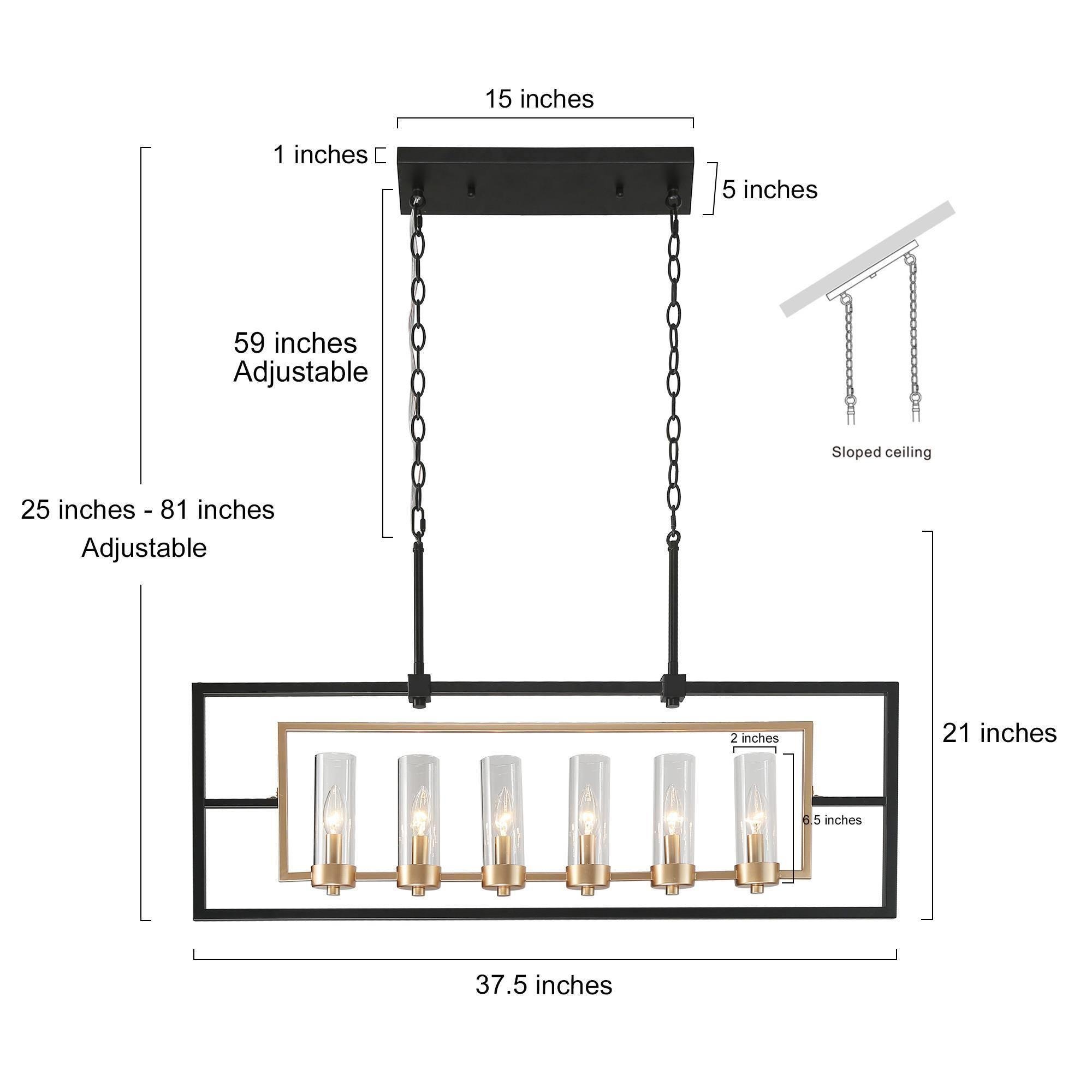 Uolfin 6-Light 37.5-in Large Black Gold Linear Rectangle Modern/Contemporary Linear LED Hanging Kitchen Island Light | U3UNBZ-LWS23975-S7