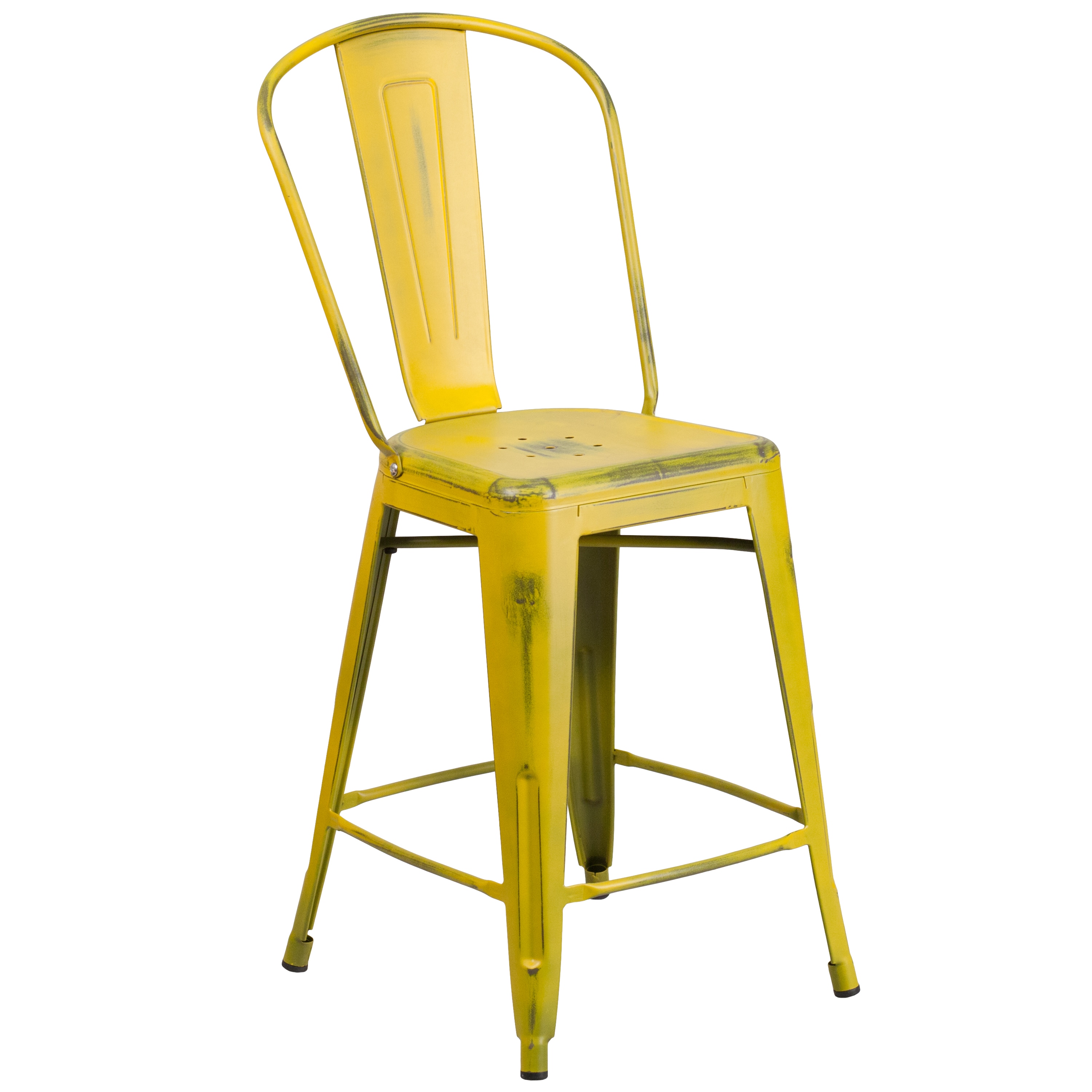 Flash Furniture 889142024262 Yellow 24.0-Inches H Counter height Square seat Stackable Metal Bar Stool and Back