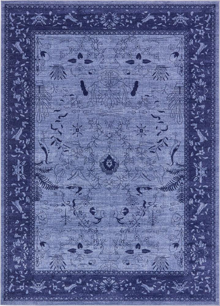 Blue Floral Rectangular Synthetic Easy Care Area Rug