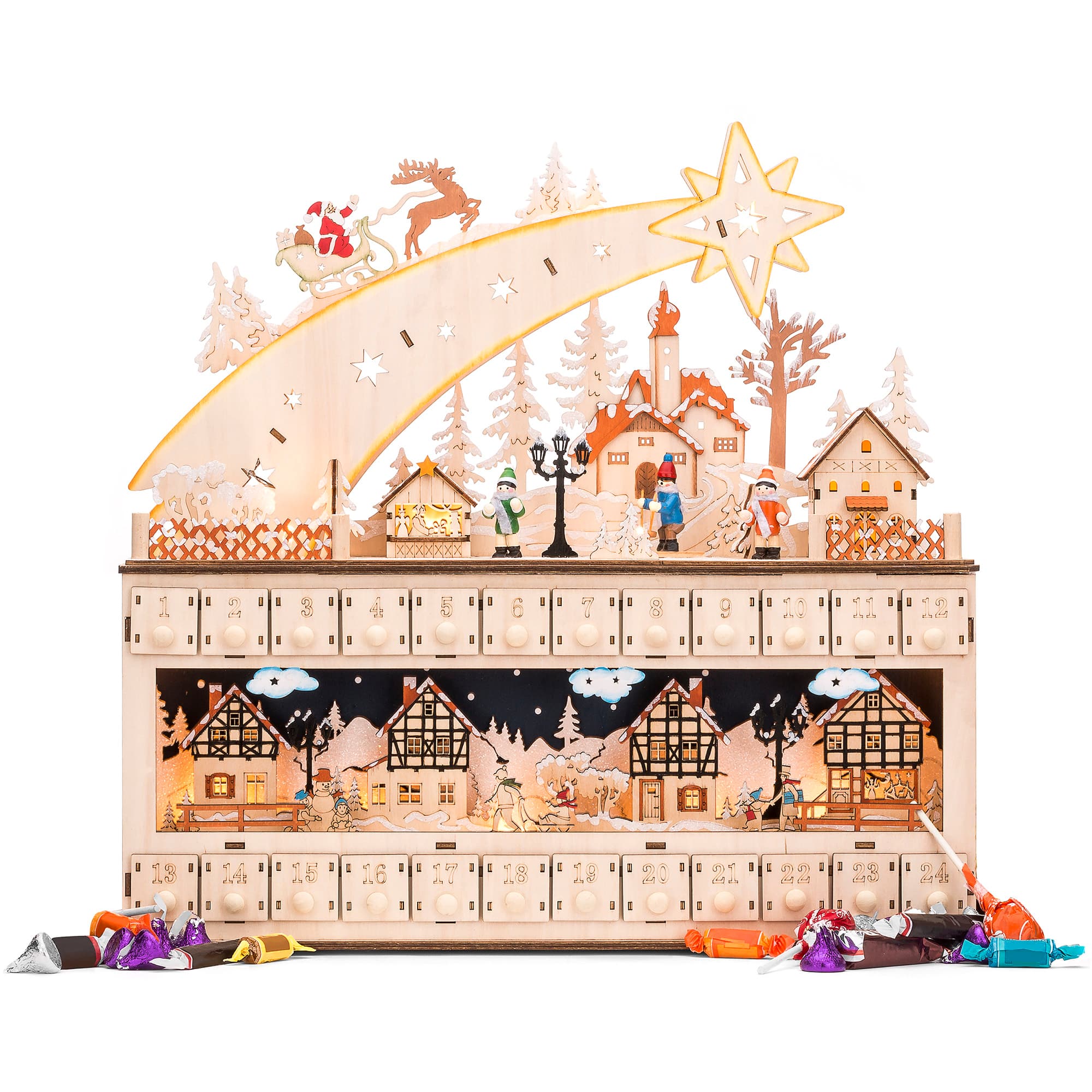 Best Choice Products SKY5504 Wooden Christmas Advent Calendar Shooting Star w/ Battery-Operated LED Light Background