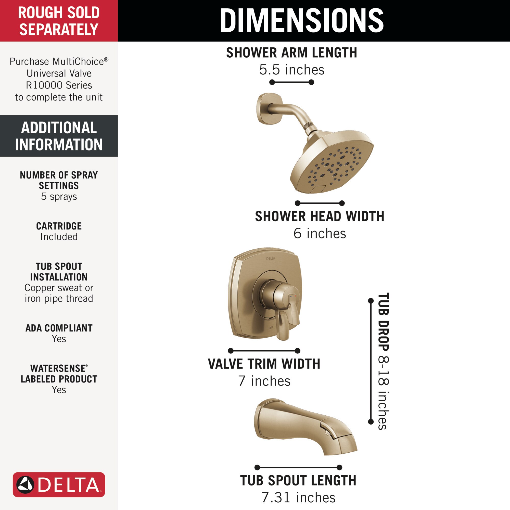 Delta T17476-CZ-PR Tub-Shower-Faucets - View #4