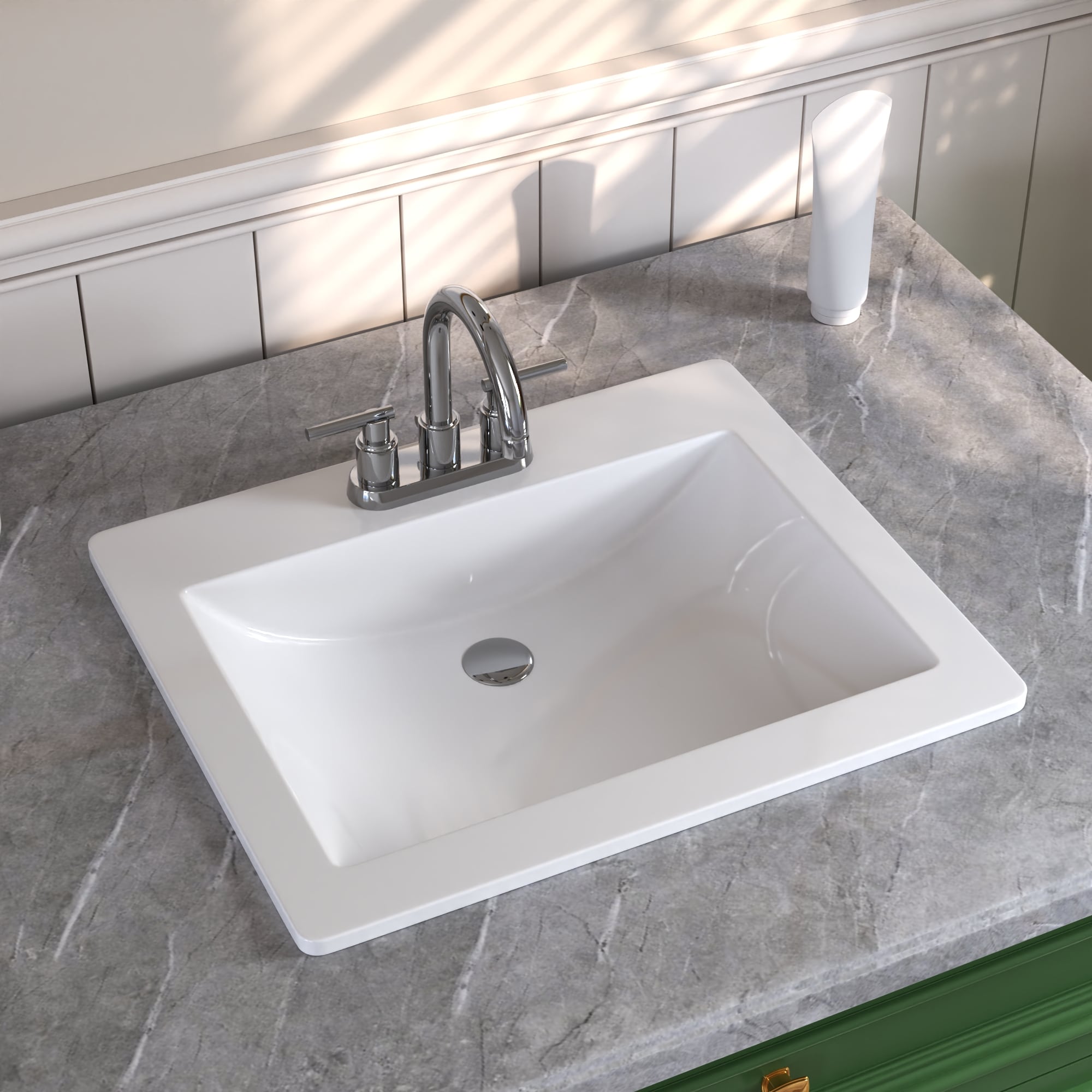 DeerValley DV-1DS0122 Liberty Ceramic Drop-in Rectangular Traditional White Bathroom Sink ( 21.28-Inches x 17.73-Inches )