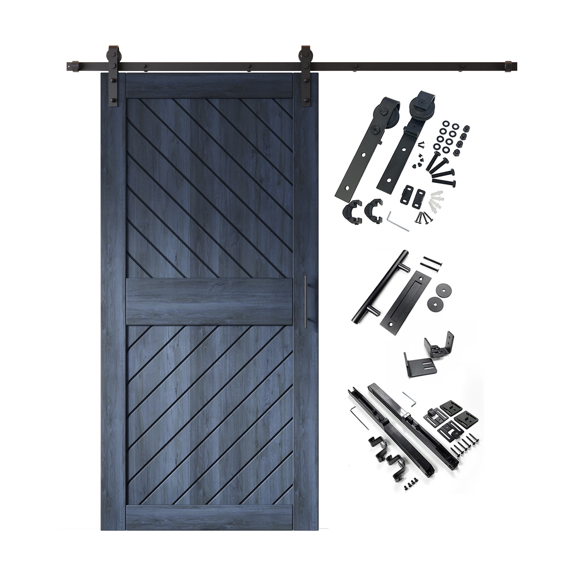 HOMACER YT1H066C-XT4-3284-NA 32-in x 84-in Navy Prefinished Non-standard Pine Wood Solid core Single Barn Door (Hardware Included)