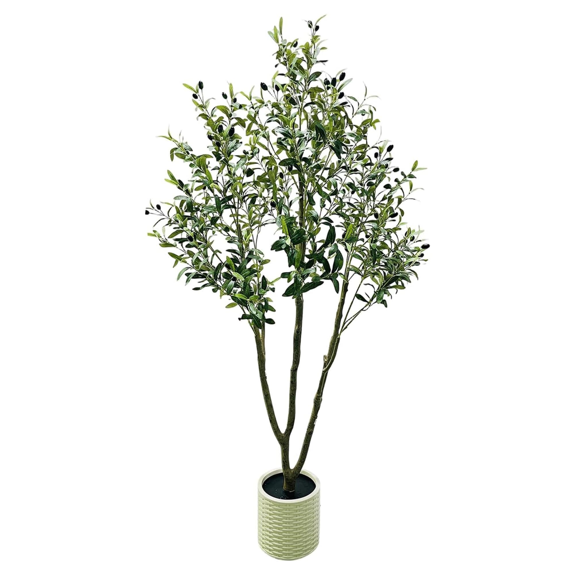 IdealHouse 7FT Artificial Black Olive Tree in White Pot Tall Faux Olive ...