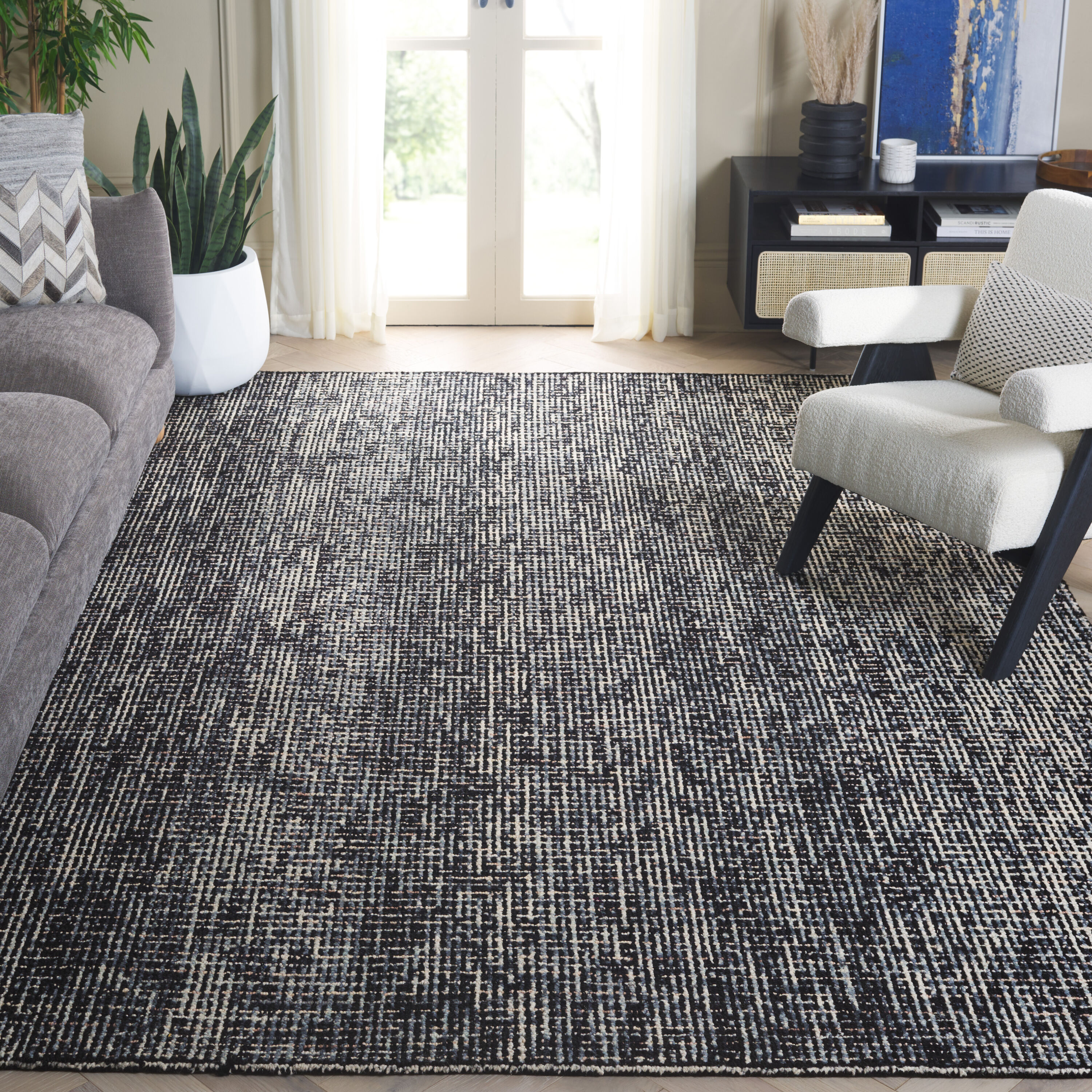  Abstract 468 Black/Gray Modern 6ft x 9ft Medium Rectangle Rug