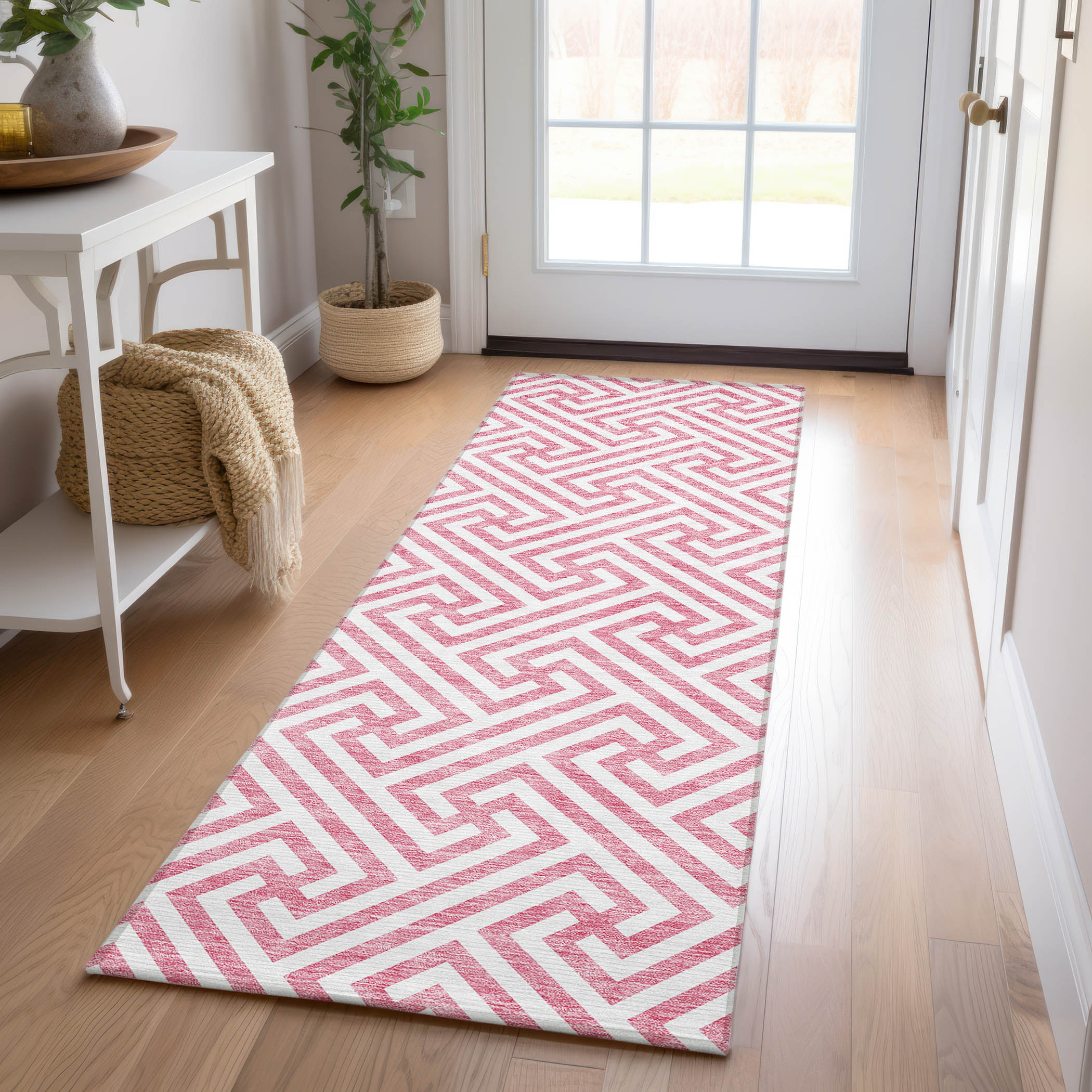 Addison Rugs ACN731PI2X8 Chantille ACN731PI 2 x 7 (ft) Polyester Pink Rectangular Indoor/Outdoor Geometric Machine washable Area rug