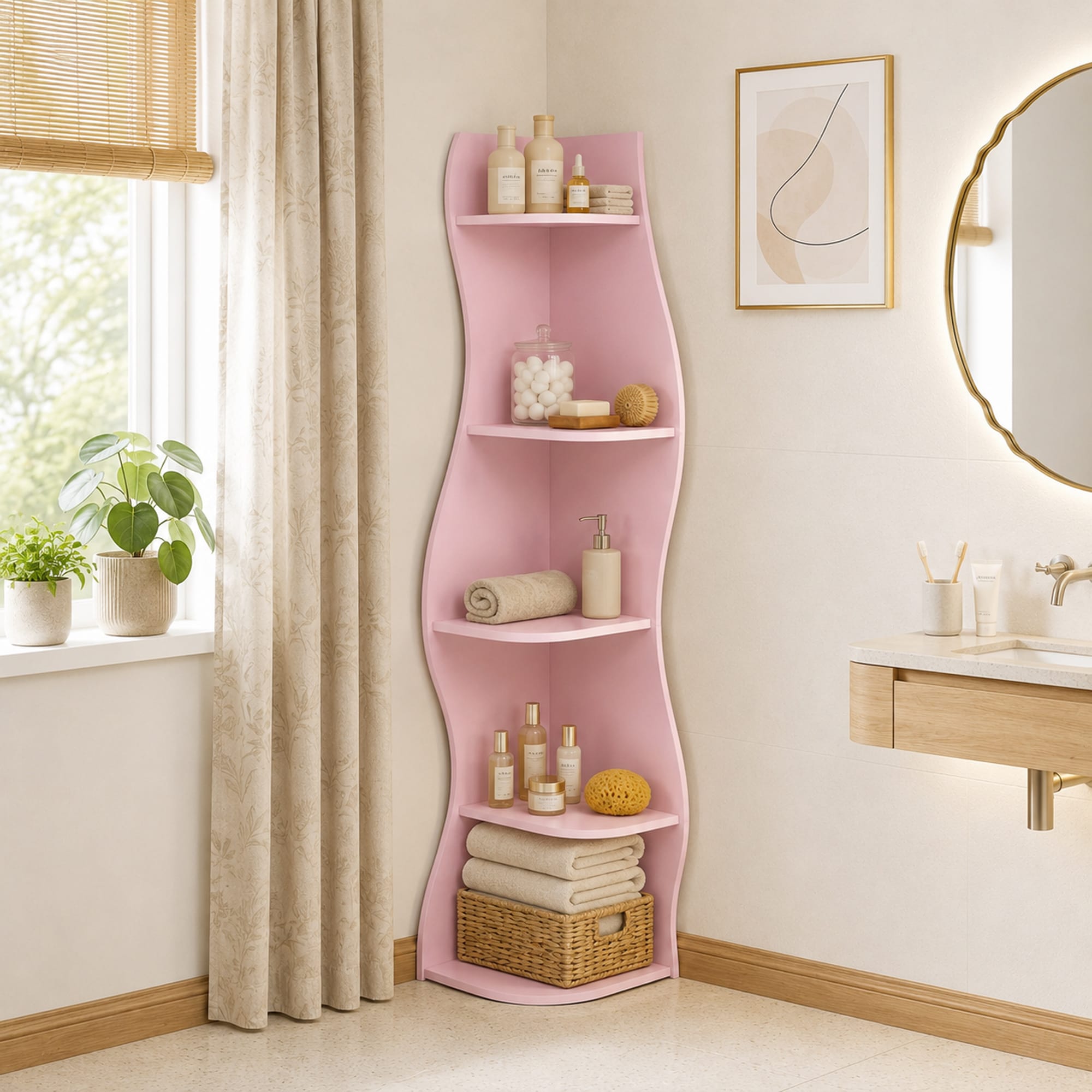 Furinno Luder White/Pink Wood 8-Shelf Bookcase (29-in W x 42-in H