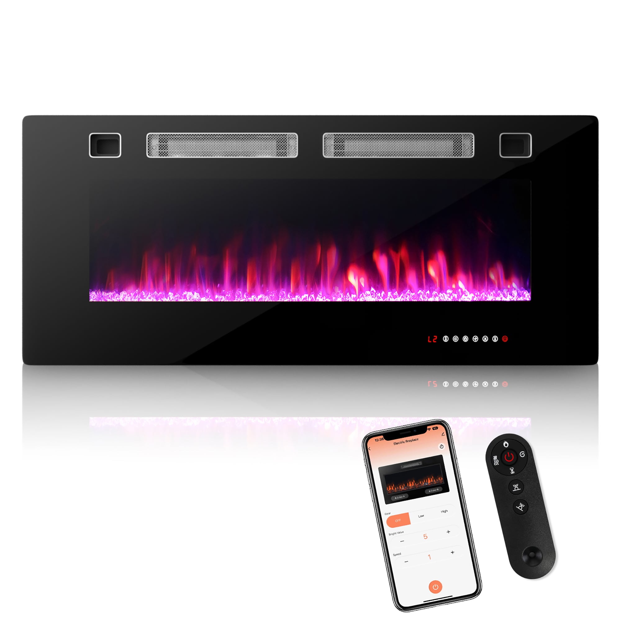 Goplus FP10235US-42 15-Inches W Black Free standing LED Flat wall Electric Fireplace with Remote Control Included