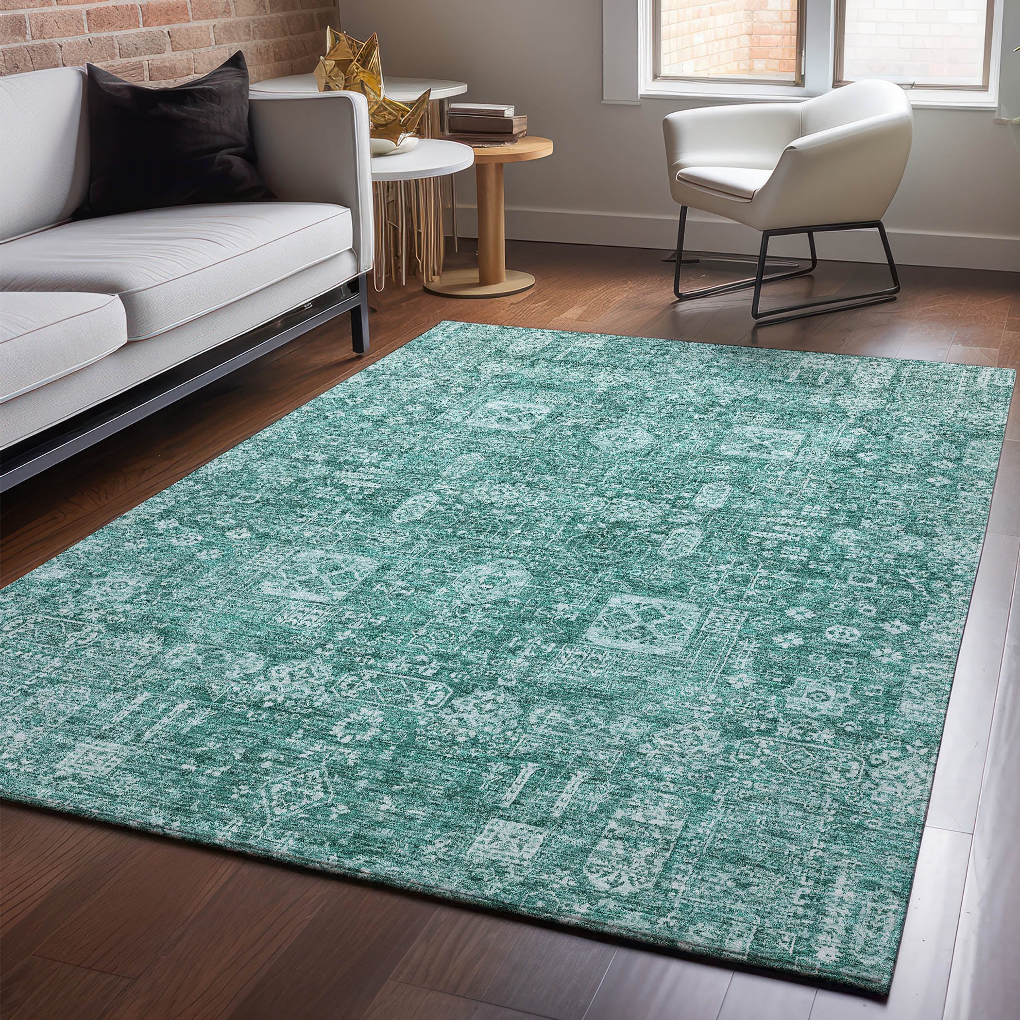 Addison Rugs AMF637TE3X5 Mayfield AMF637TE 3 x 5 (ft) Loomed Polyester Teal Rectangular Indoor Geometric Machine washable Area rug