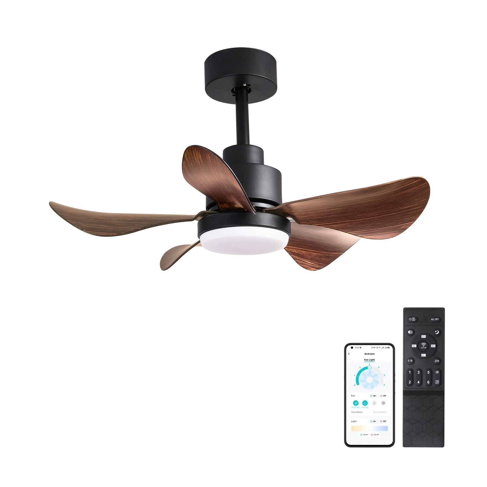 Duclsaty W2352P204385 Traditional / Classic Fan 28-in Color-Changing Integrated LED Brown/Black with Matte Finish Blades Ceiling Fan With Light - Remote Included ( 5 -Blade )